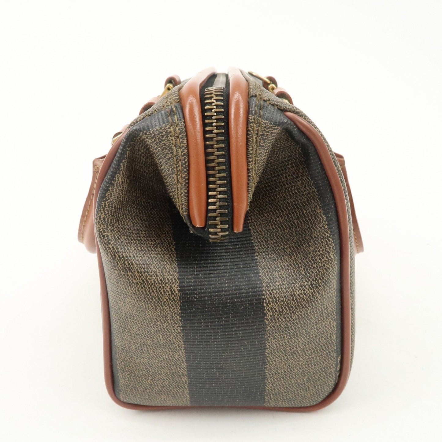 FENDI Pequin PVC Leather 2Way Mini Boston Bag Brown Black  d