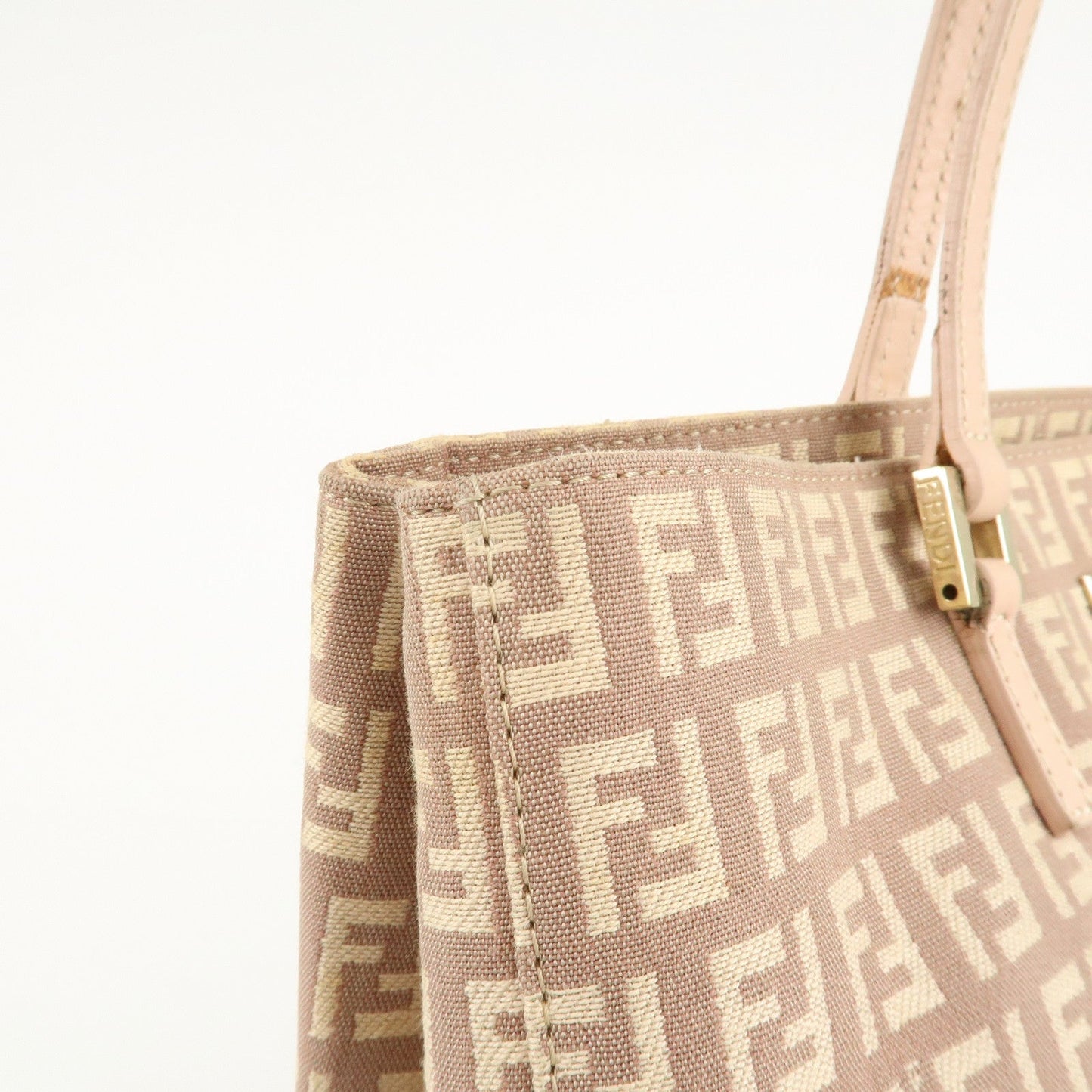 FENDI Zucchino Canvas Leather Tote Bag Pink Beige 8BH133  d