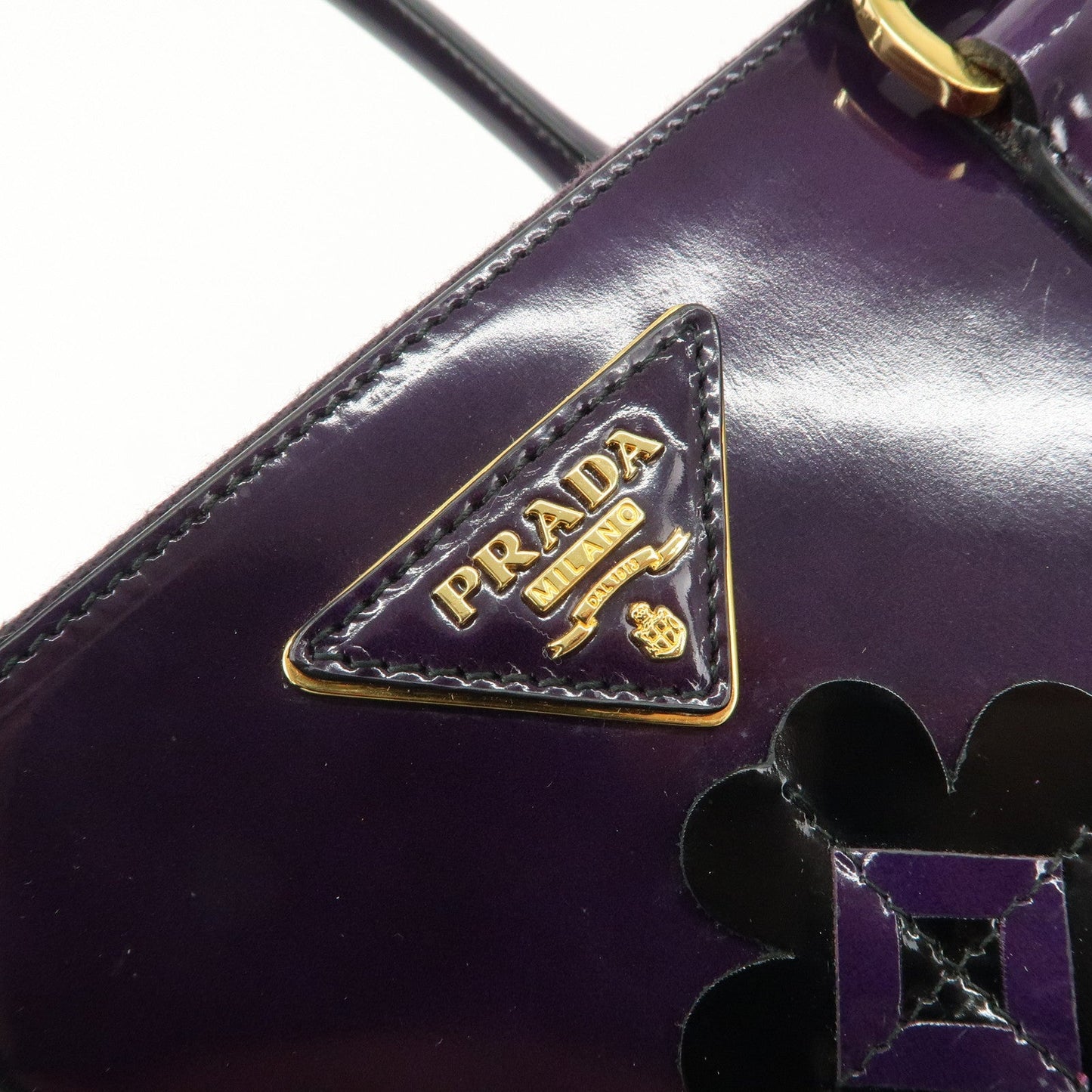 PRADA Patent Leather 2Way Shoulder Bag Flower Motif B2274F  d