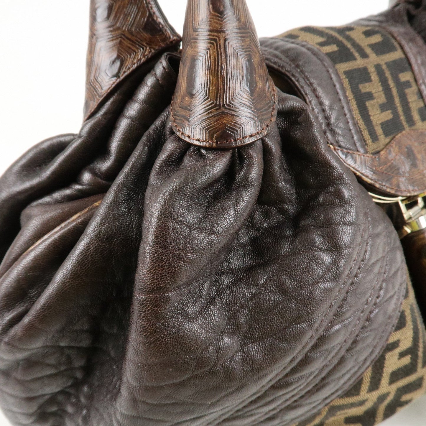 FENDI Zucca Canvas Leather Spy Bag Brown Black 8BR511  d