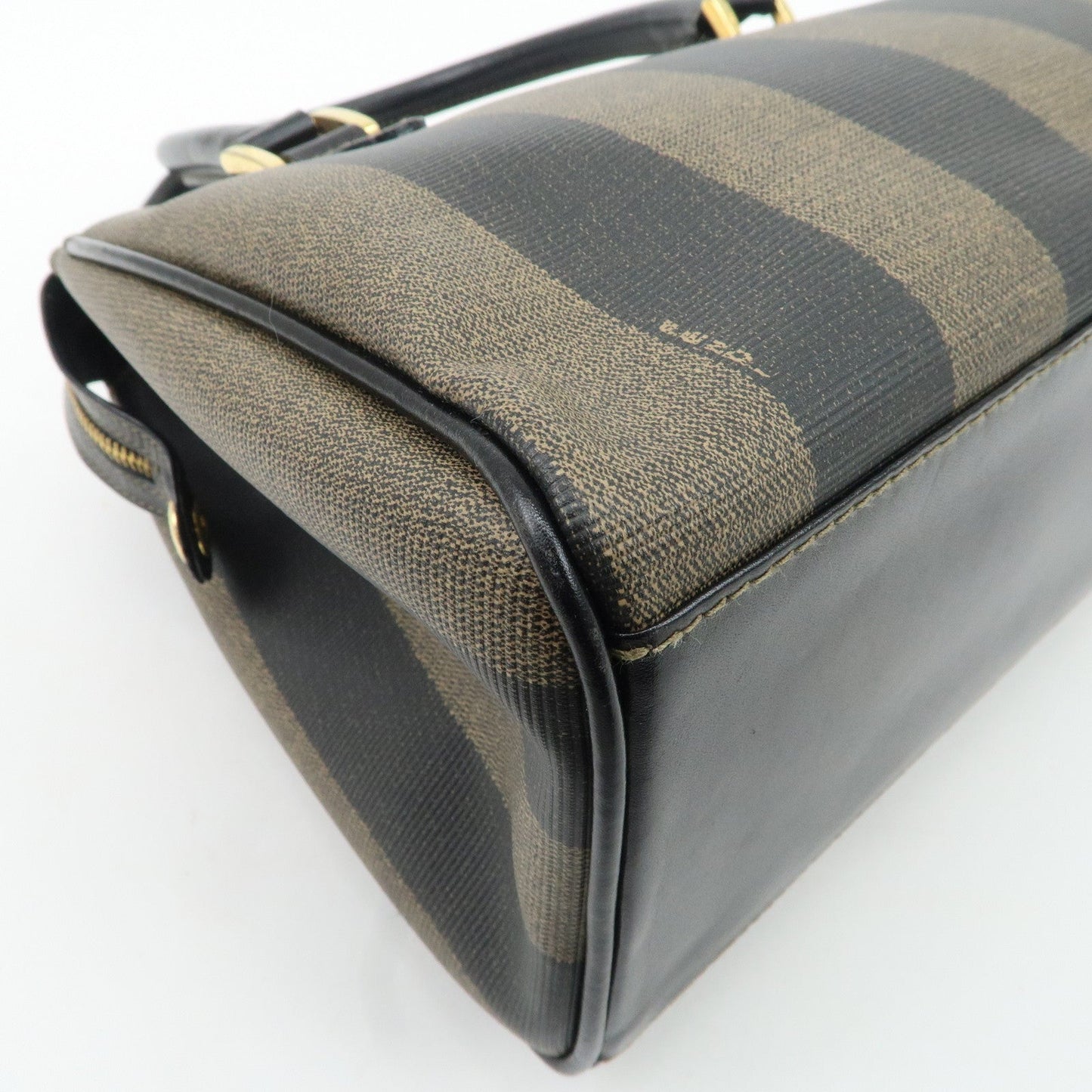 FENDI Pequin PVC Leather 2Way Bag Hand Bag Brown Black  d