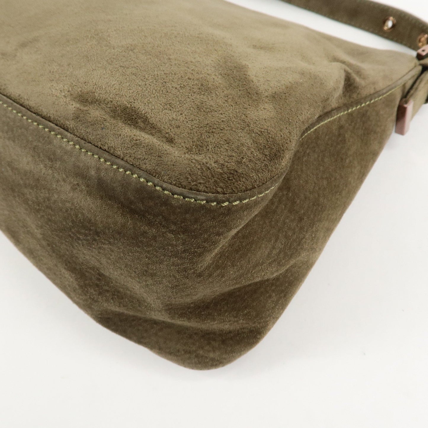 FENDI Mamma Baguette Suede Shoulder Bag Khaki 8BR001  d