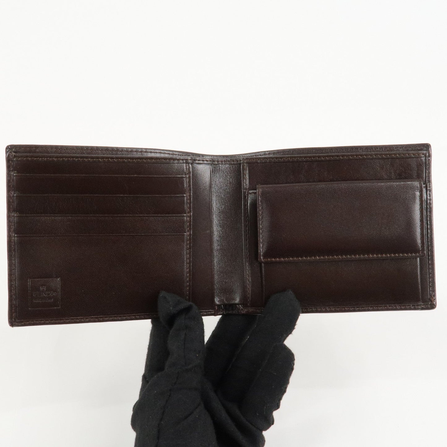 FENDI Zucca Canvas Leather Bifold Wallet Brown Black 31011  d