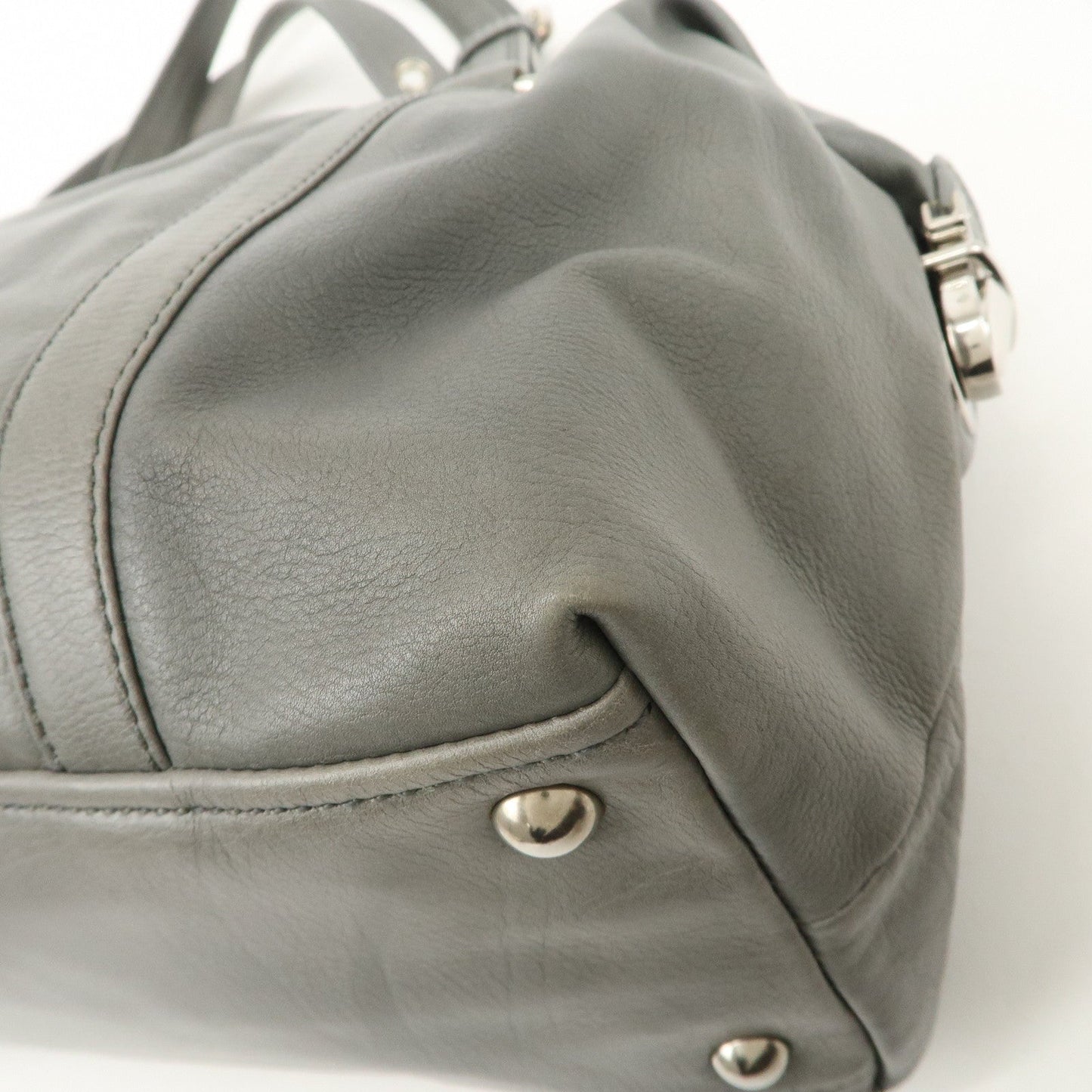 PRADA Leather Boston Bag Shoulder Bag Gray Silver Hardware  d