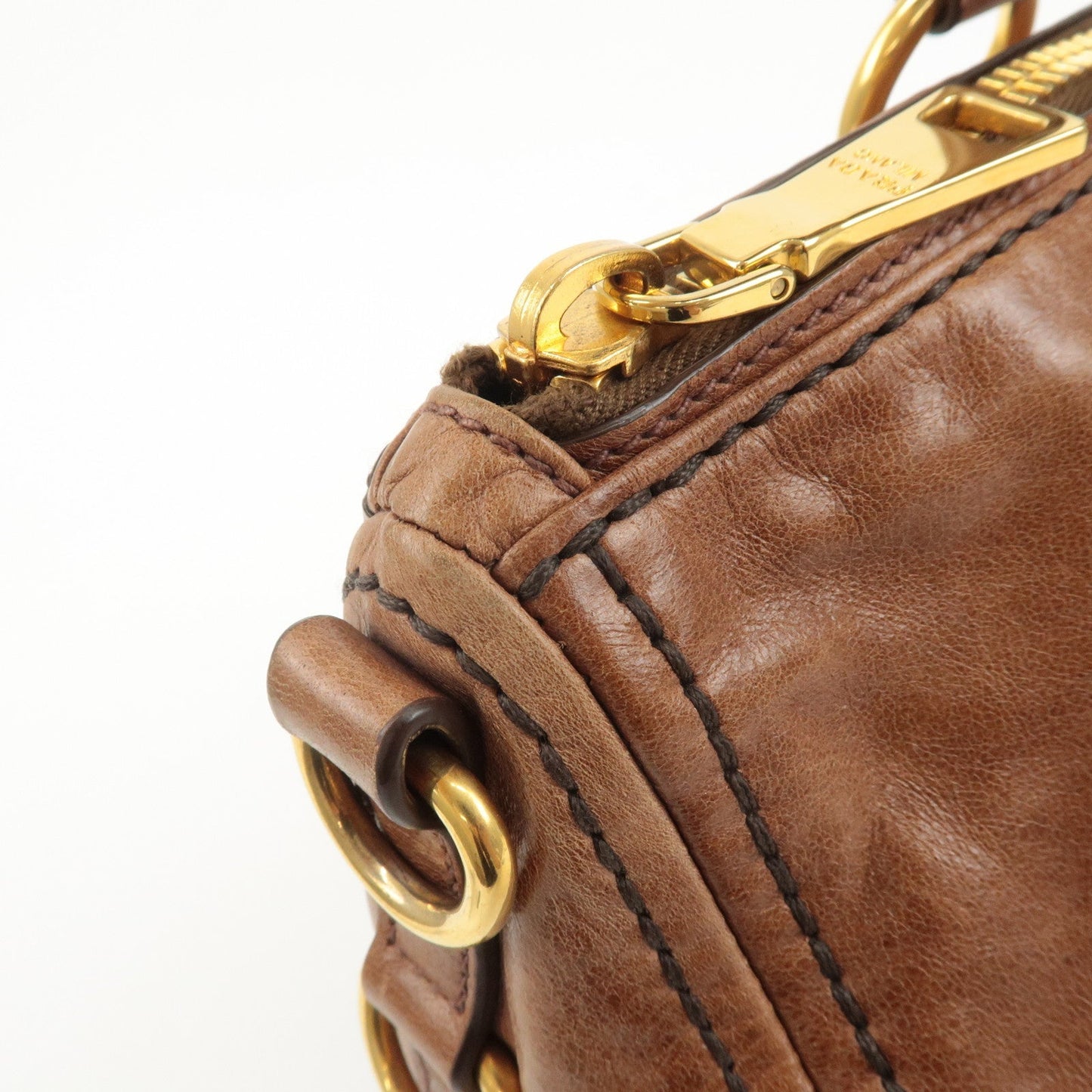 PRADA Logo Leather 2way Hand Bag Shoulder Bag Brown BL0727  d