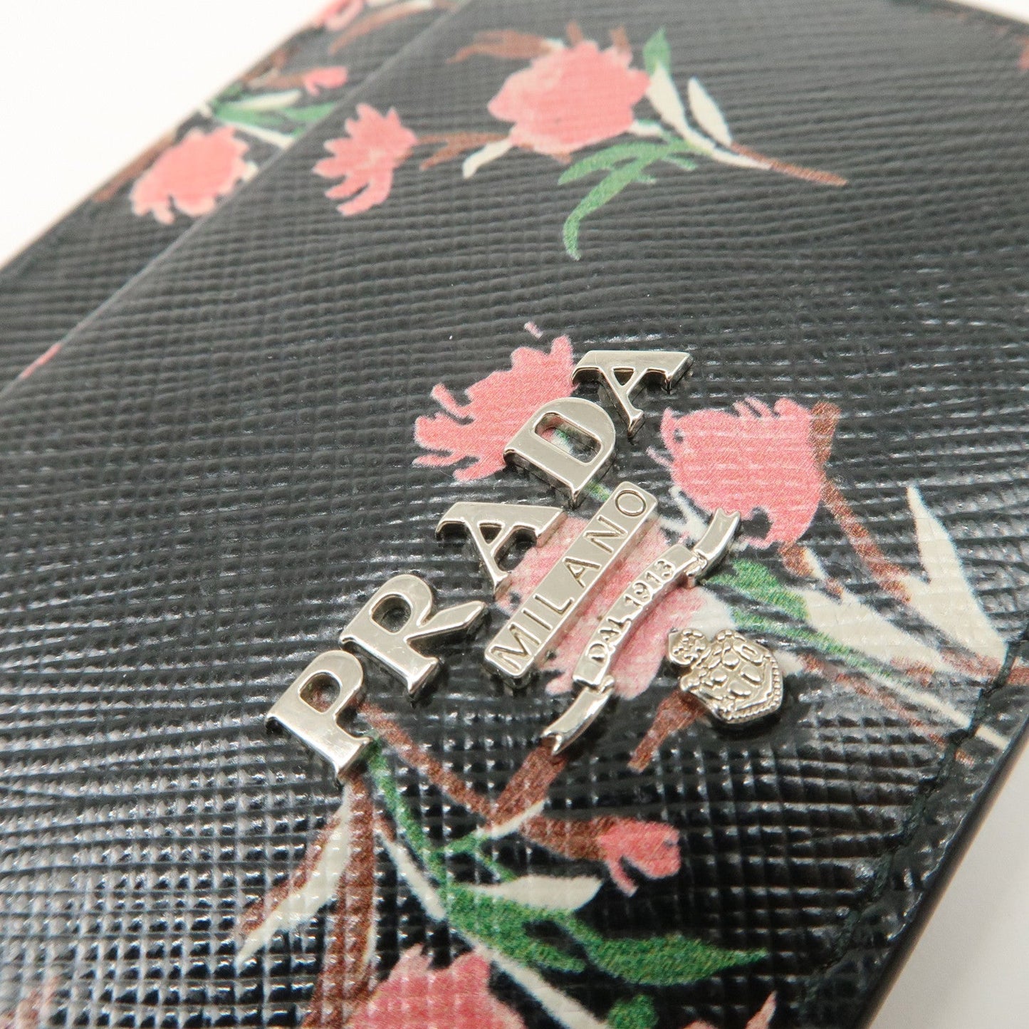 PRADA Saffiano Card Case Floral Pattern Black Pink 1MC208  d