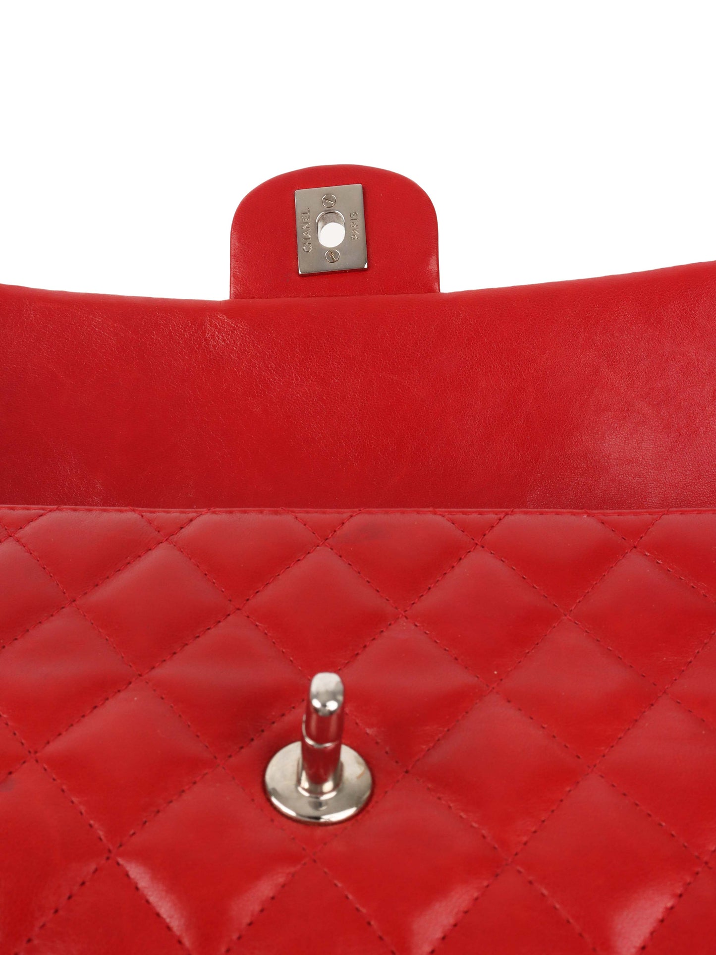 Chanel Red Lambskin East West Classic Flap Bag.