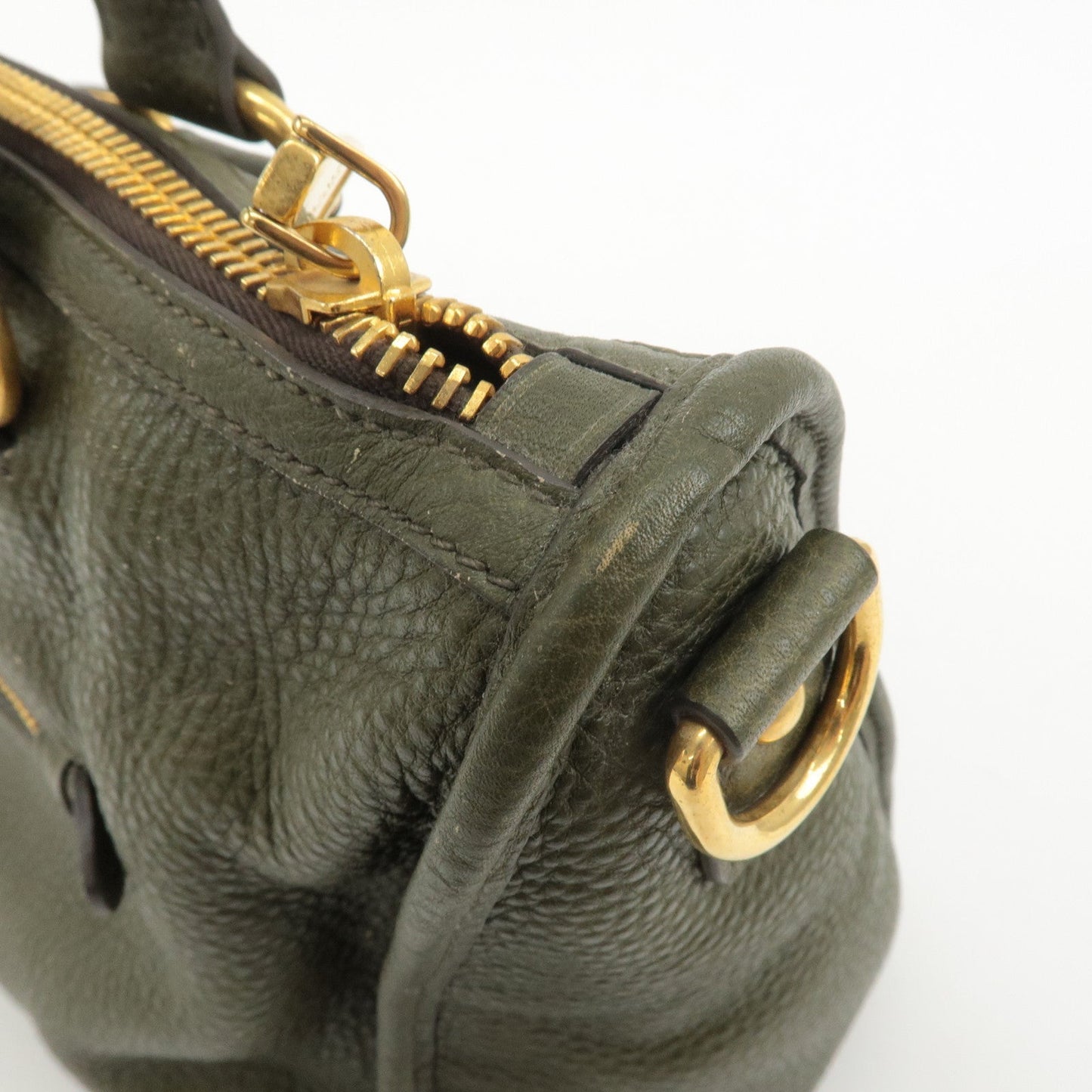 PRADA Leather 2Way Bag Hand Bag Shoulder Bag Khaki BL0805  d
