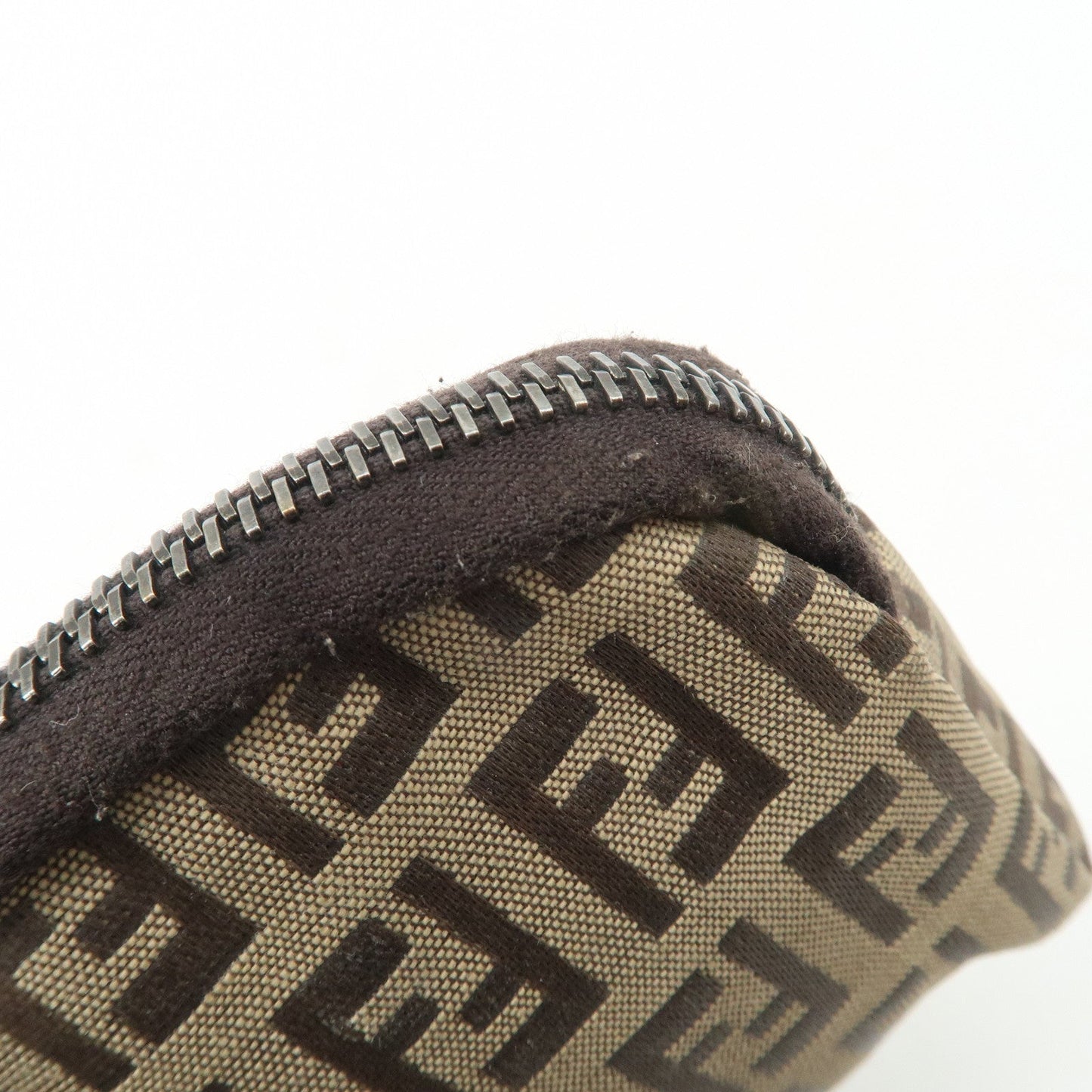 FENDI Zucchino Canvas Mini Pouch Beige Dark Brown 7N0003  d