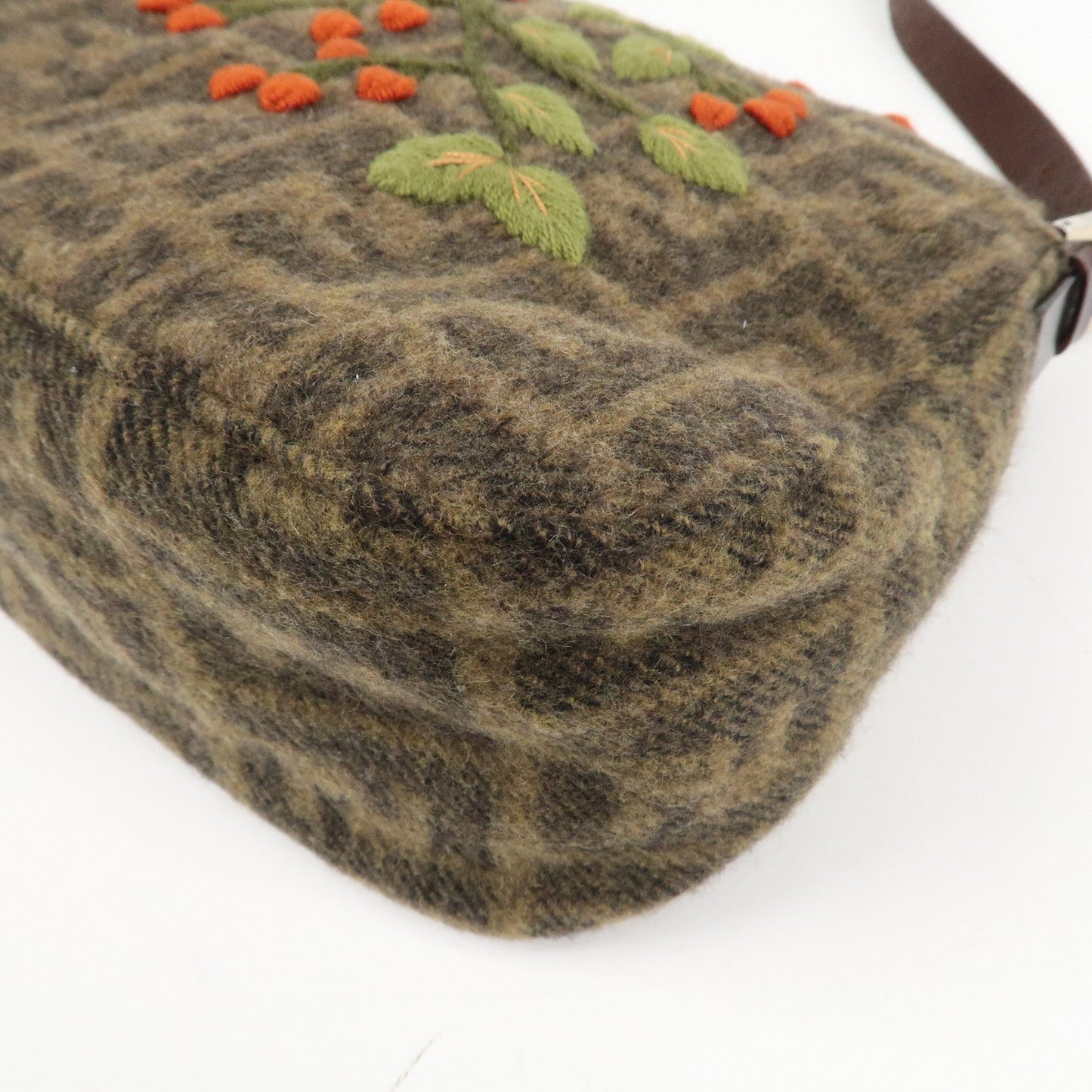 FENDI Mamma Baguette Zucca Wool Leather Shoulder Bag Flower  d