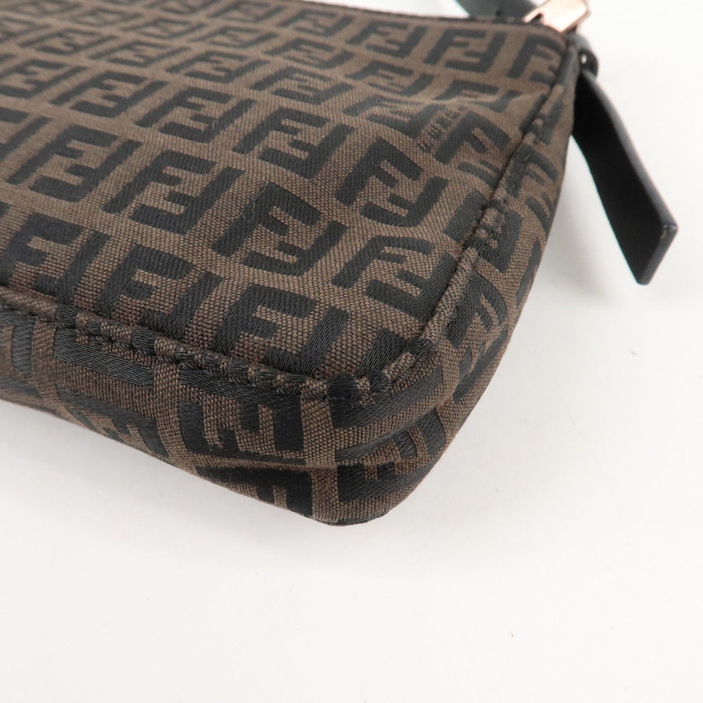 FENDI Zucchino Canvas Leather Shoulder Bag Dark Brown Black 8BR042  d