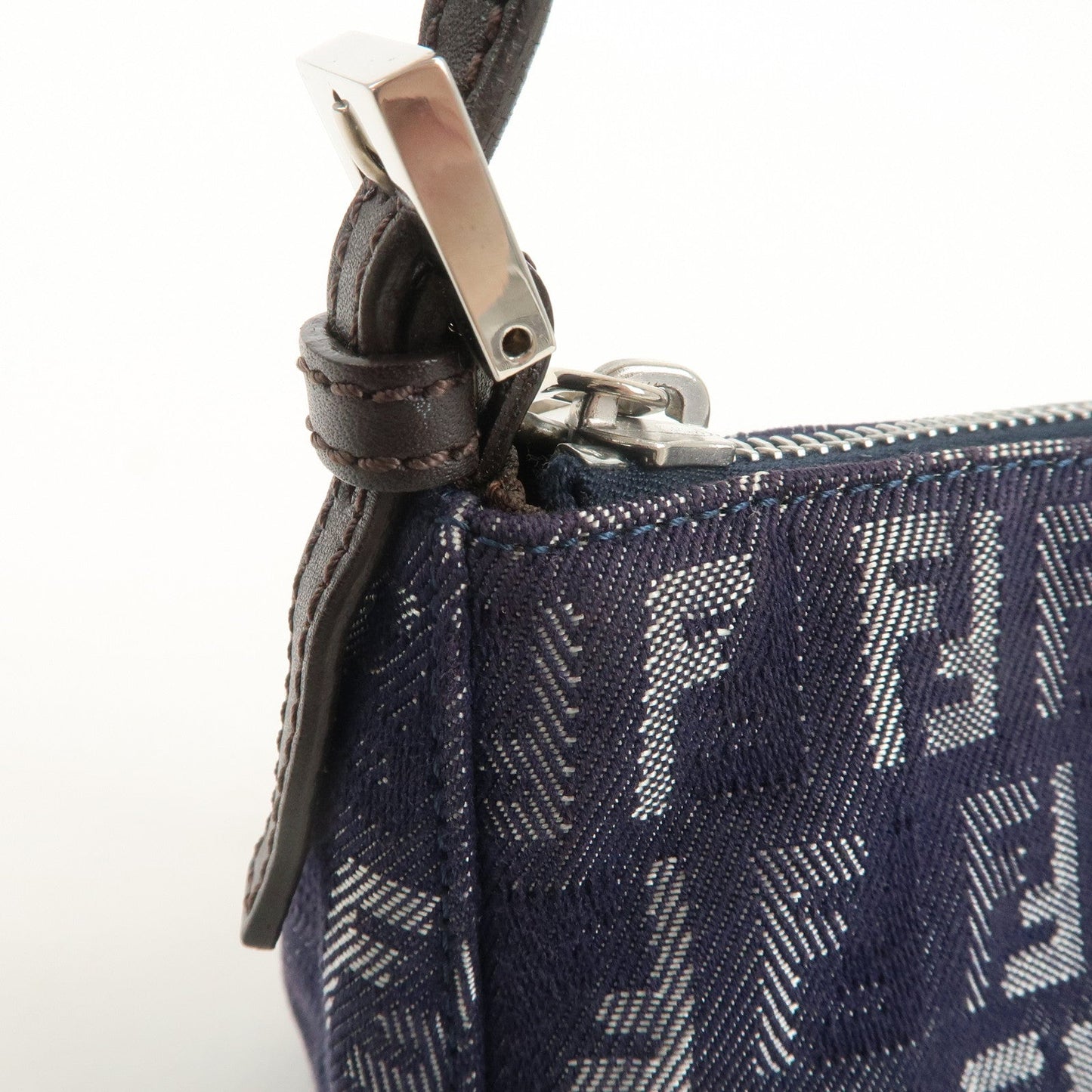 FENDI Zucchino Canvas Leather Shoulder Bag Pouch Navy 8BR249  d