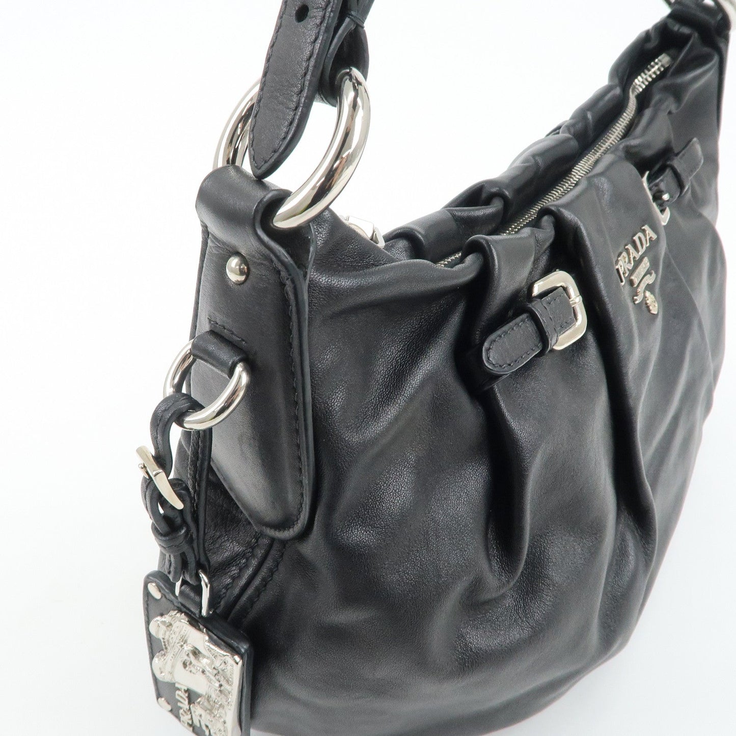 PRADA Soft Calf Leather Shoulder Bag Black BR3795  d