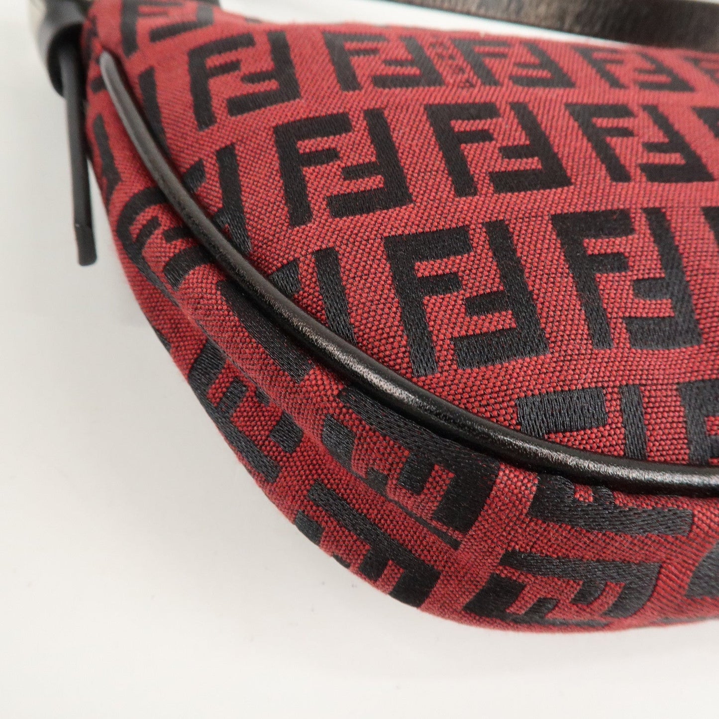 FENDI Zucchino Canvas Leather Accessory Pouch Hand Bag Black Red  d