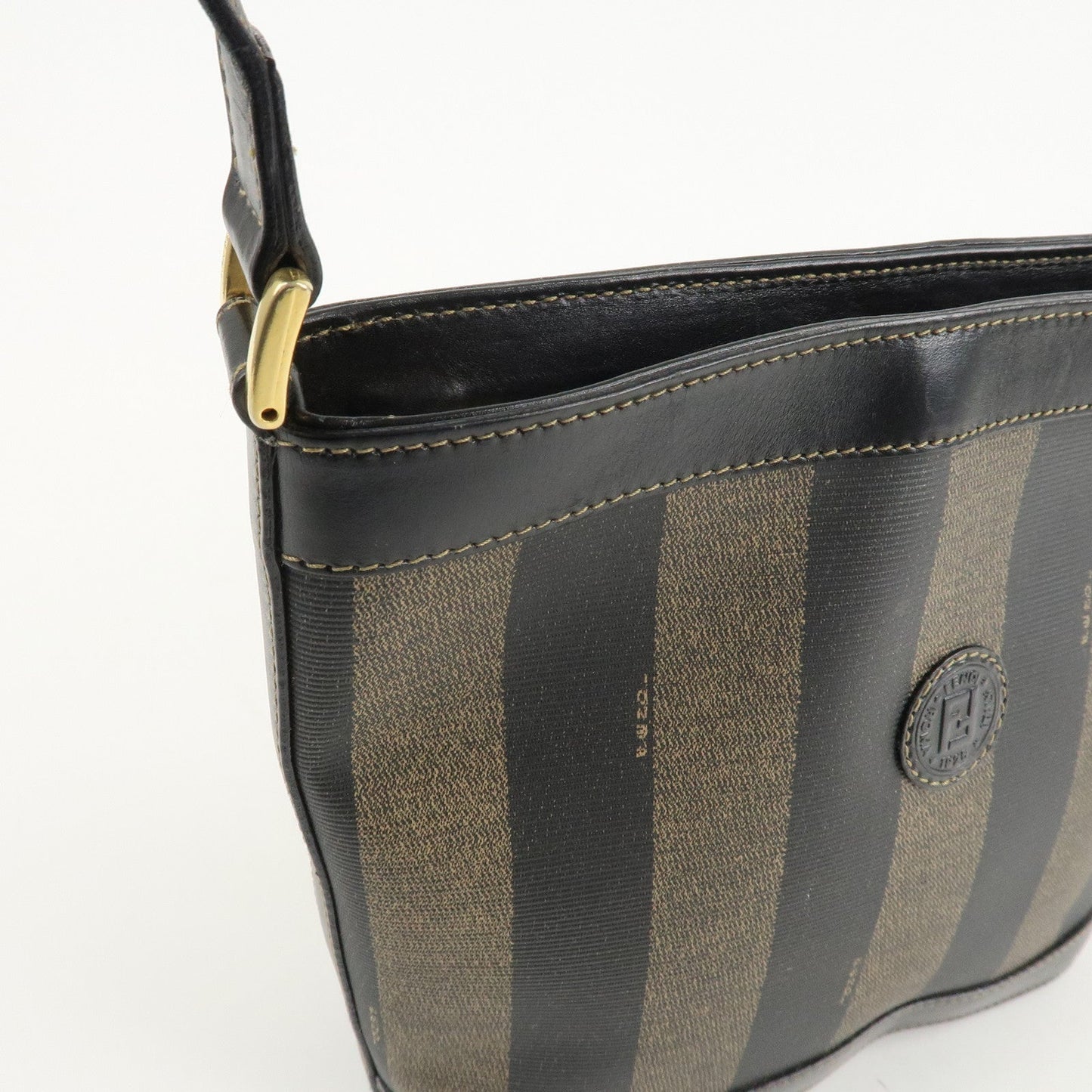 FENDI Pequin PVC Leather Shoulder Bag Black Brown 11644  d