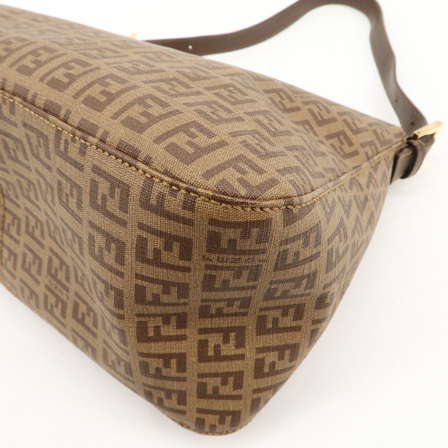 FENDI Mamma Baguette Zucchino Canvas PVC Leather Shoulder Bag  d