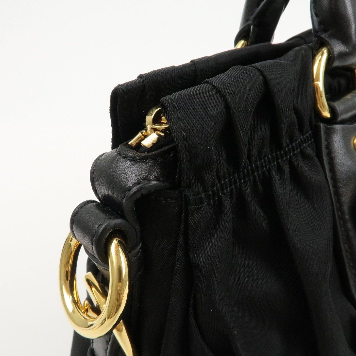 PRADA Logo Nylon Leather 2Way Bag Hand Bag Black NERO BN1407  d