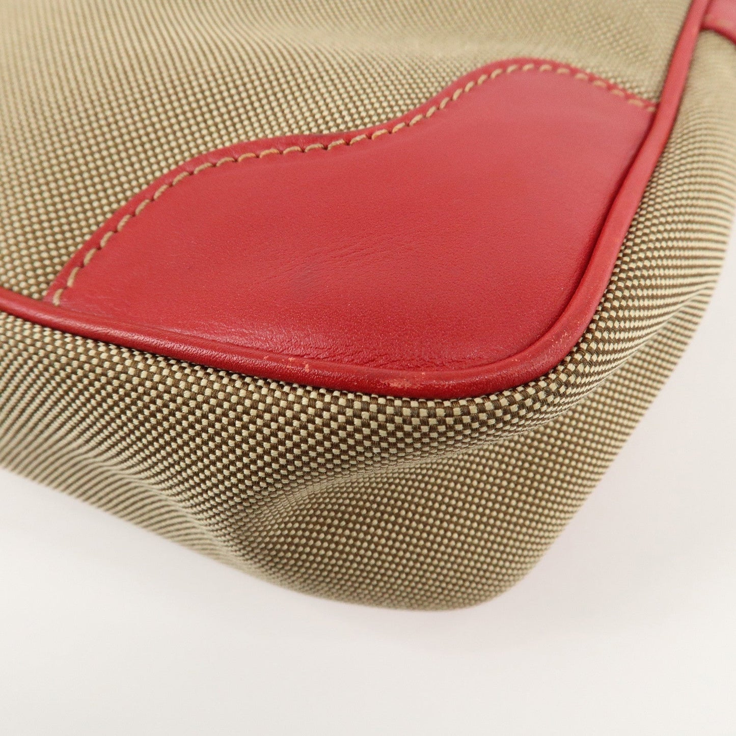 PRADA Logo Jacquard Leather Shoulder Bag Beige Red  d