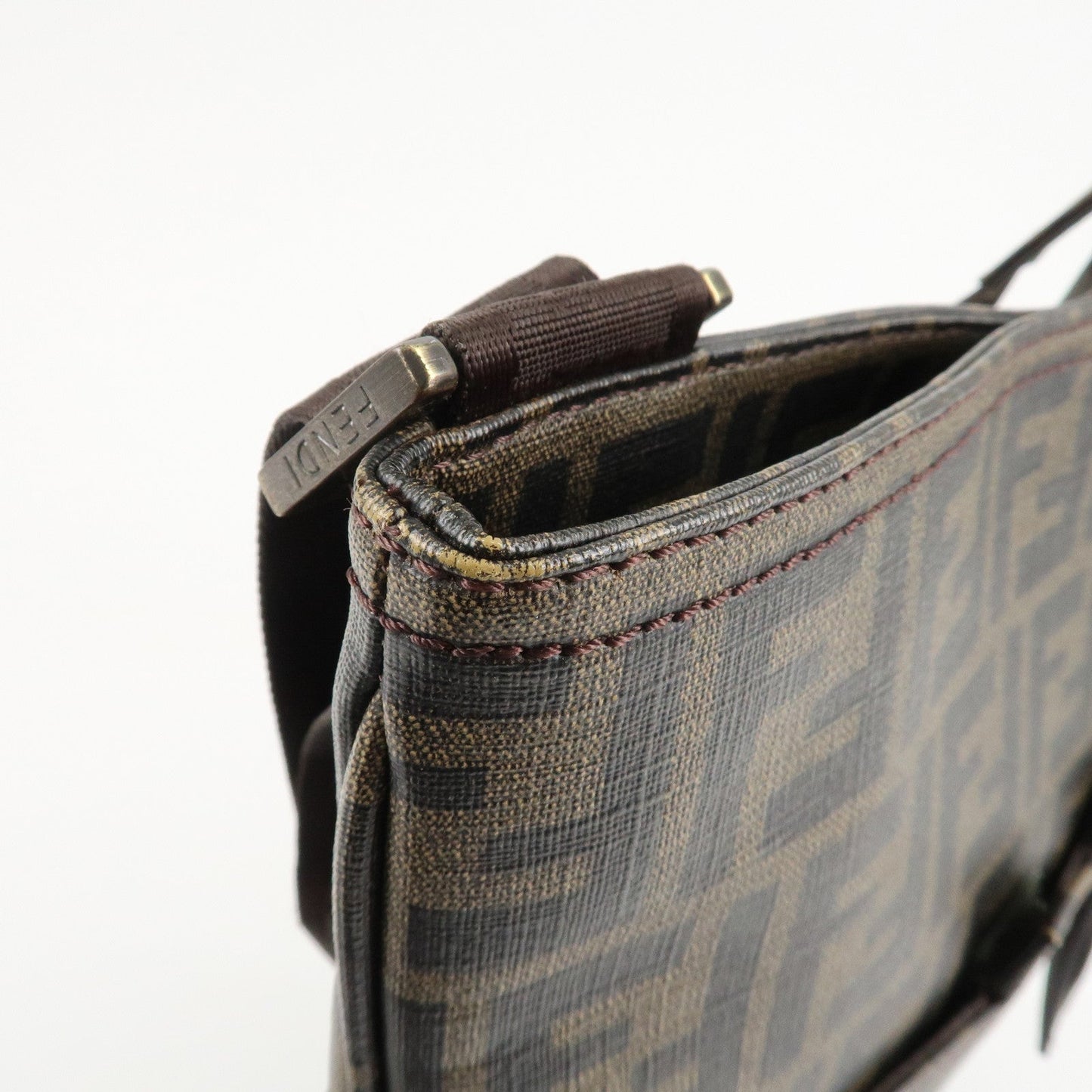 FENDI Zucca Print PVC Shoulder Bag Khaki Black 7VA207  d
