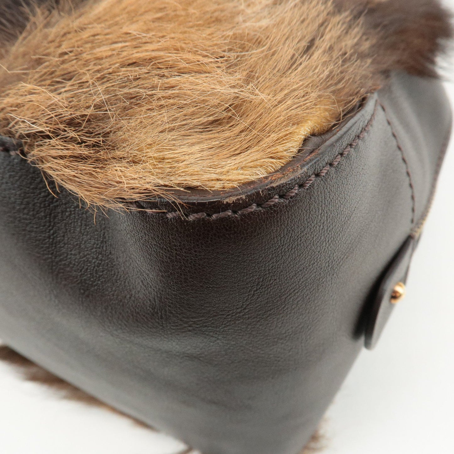FENDI Unborn Calf Leather Hand Bag Shoulder Bag Brown 8BR286  d