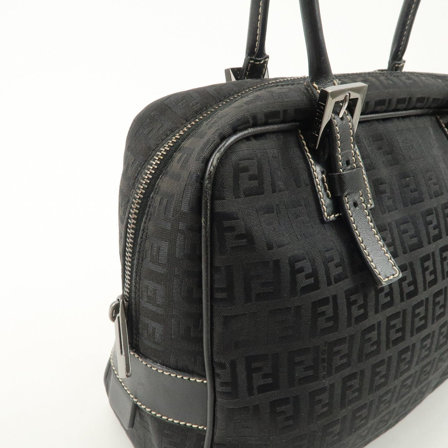 FENDI Zucchino Canvas Leather Mini Boston Bag Black 8BN005  d