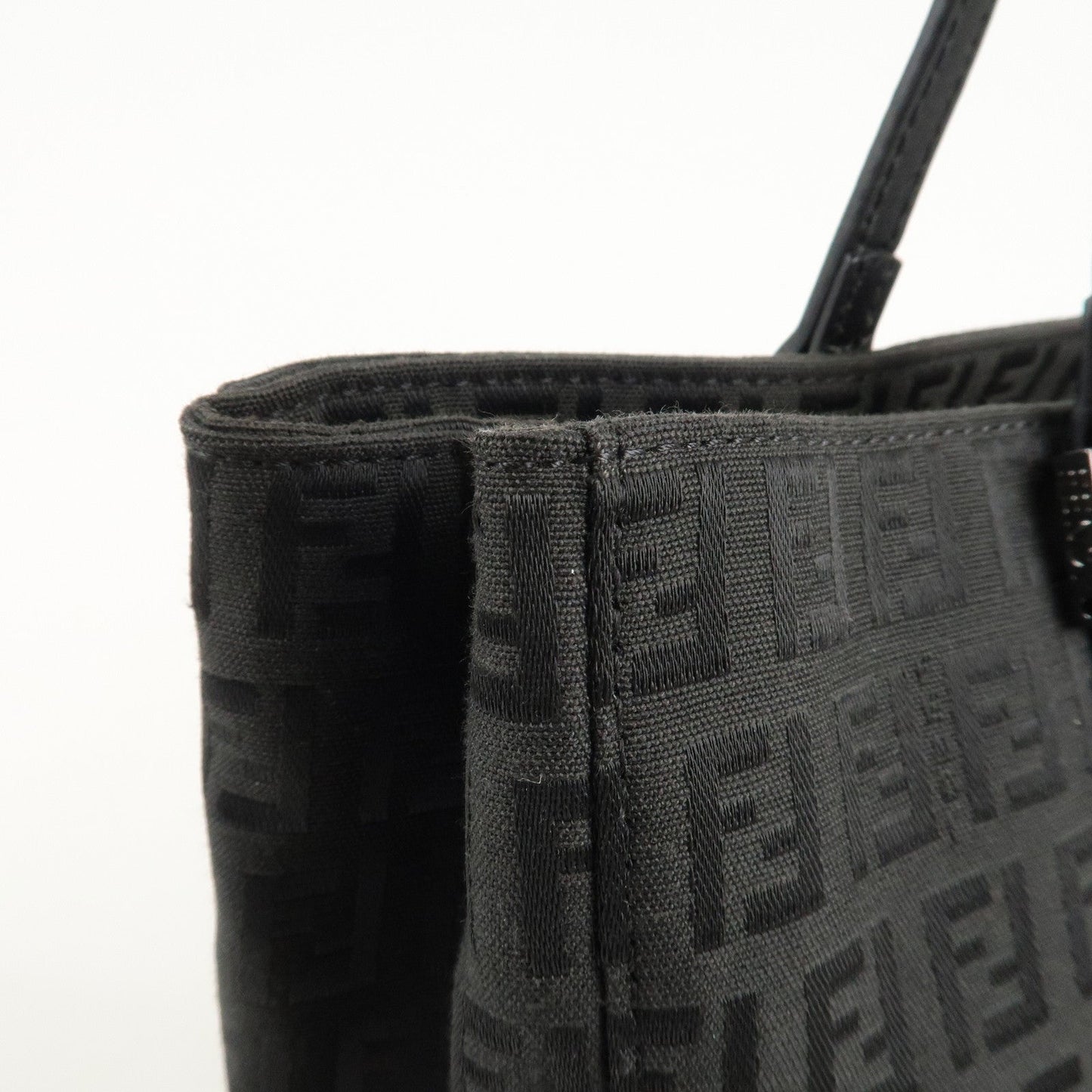 FENDI Zucchino Canvas Leather Tote Bag Hand Bag Black 8BH132  d