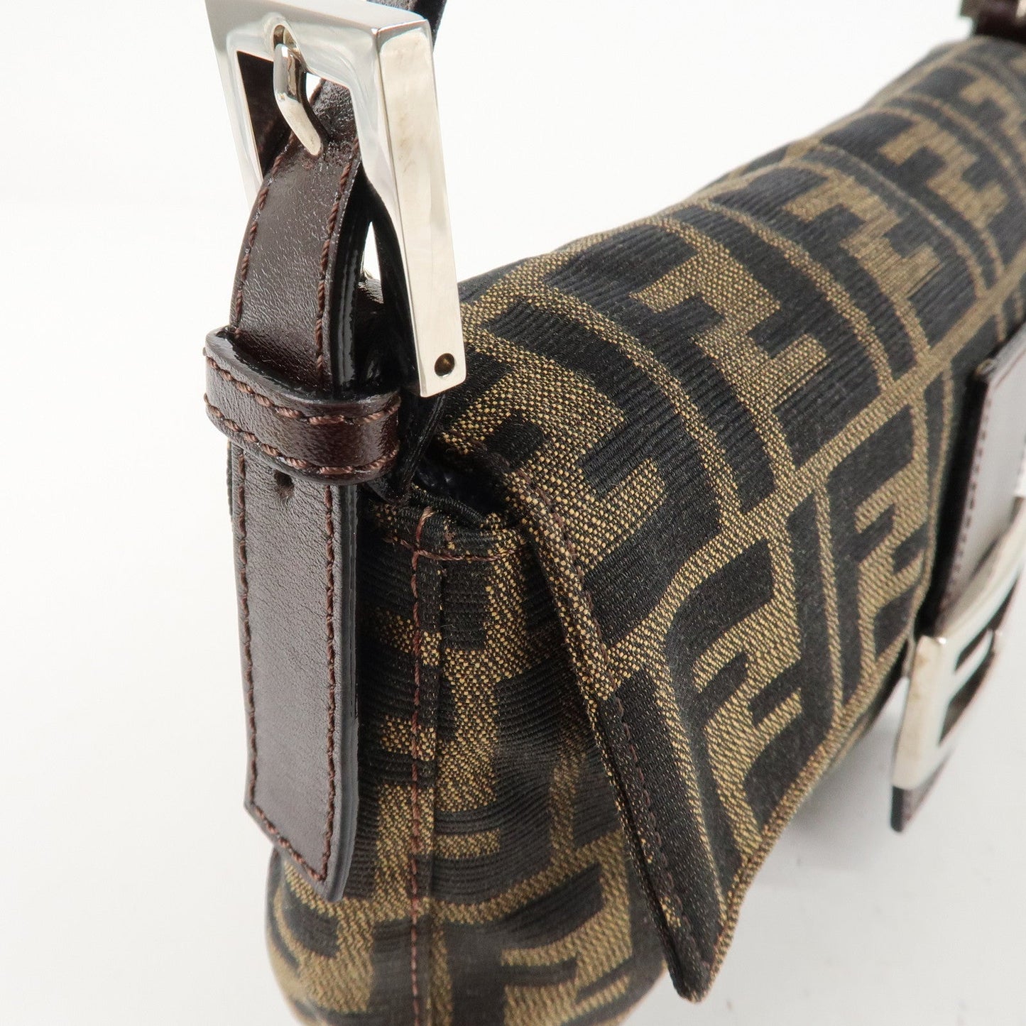 FENDI Mamma Baguette Zucca Canvas Shoulder Bag Brown Black 26424  d