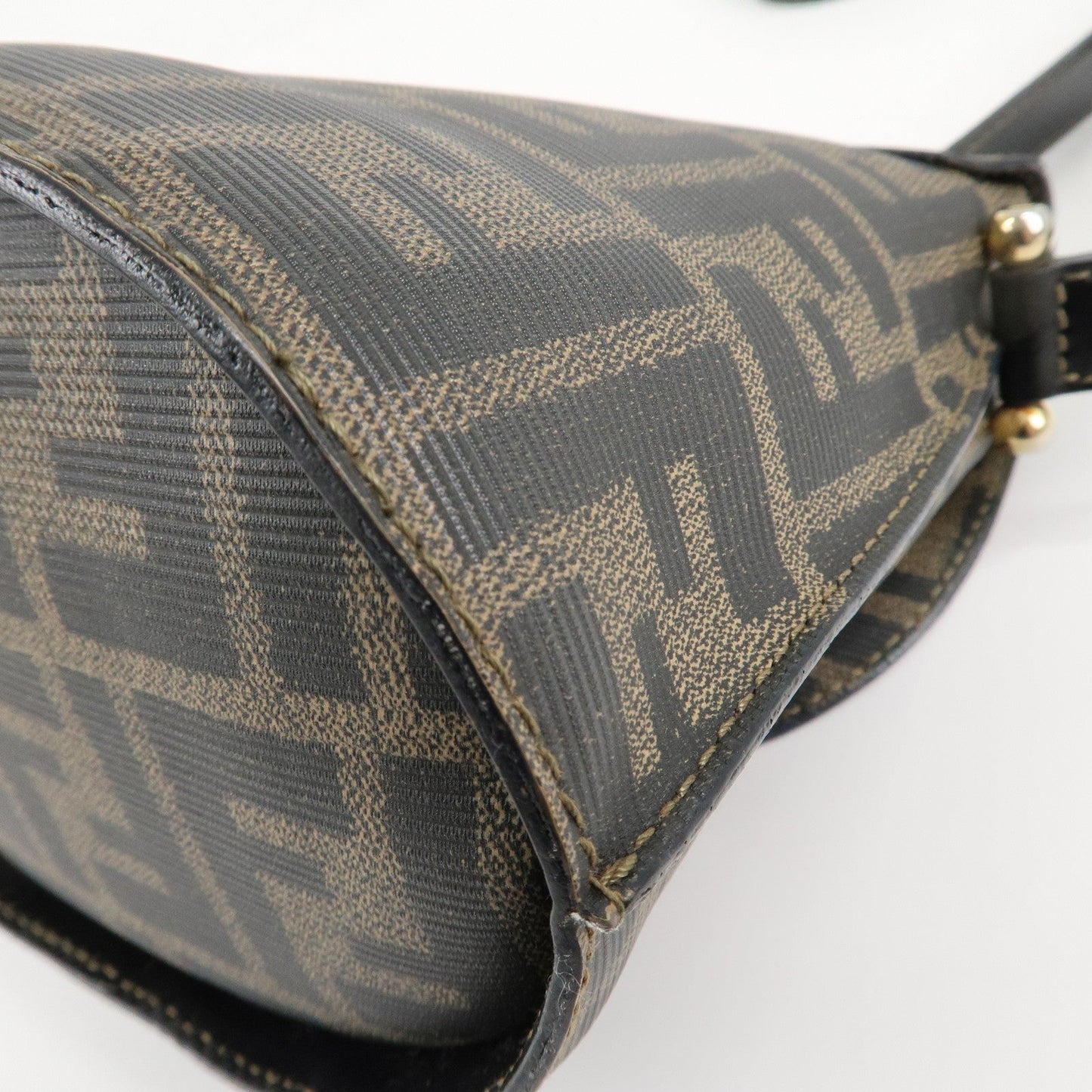 FENDI Zucca Logo Print PVC Leather Shoulder Bag Black Brown  d