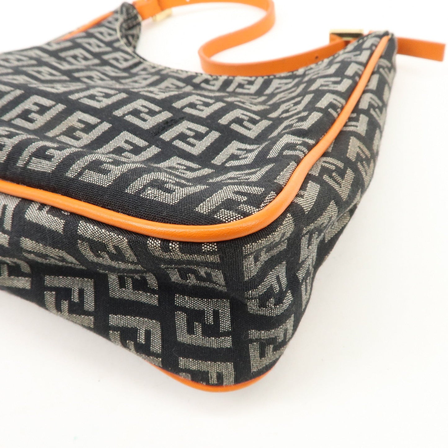 FENDI Zucchino Canvas Leather Shoulder Bag Black White 8BR157  d