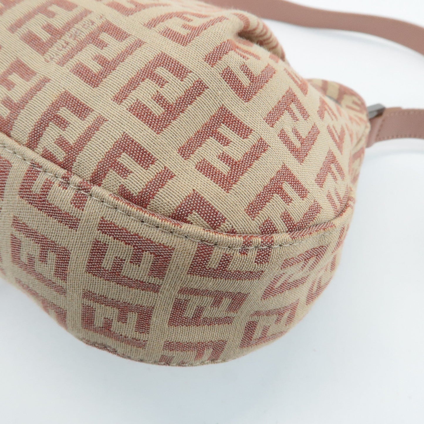 FENDI Zucchino Canvas Leather Shoulder Bag Beige Pink 8BR282  d