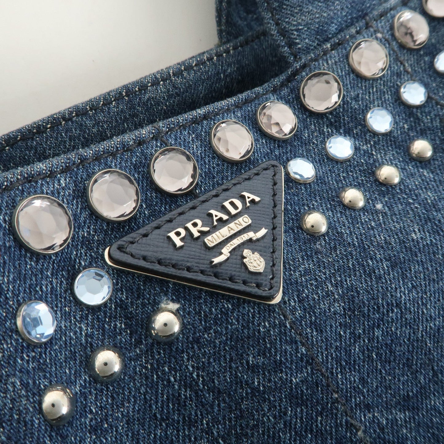 PRADA Logo Canapa Mini Denim Bijou 2Way Tote Bag Denim Blue 1BG439  d