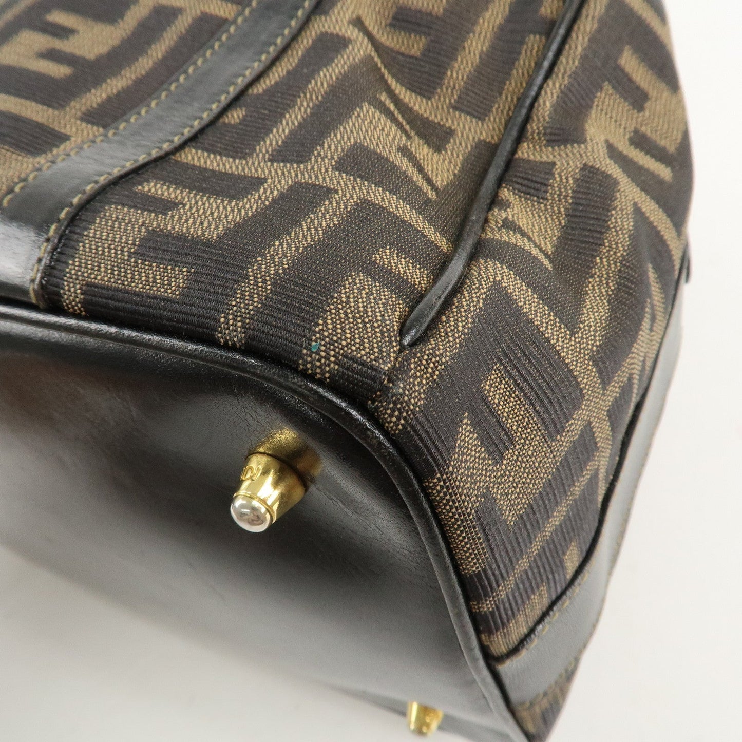 FENDI Zucca Canvas Leather Boston Bag Hand Bag Brown Black  d