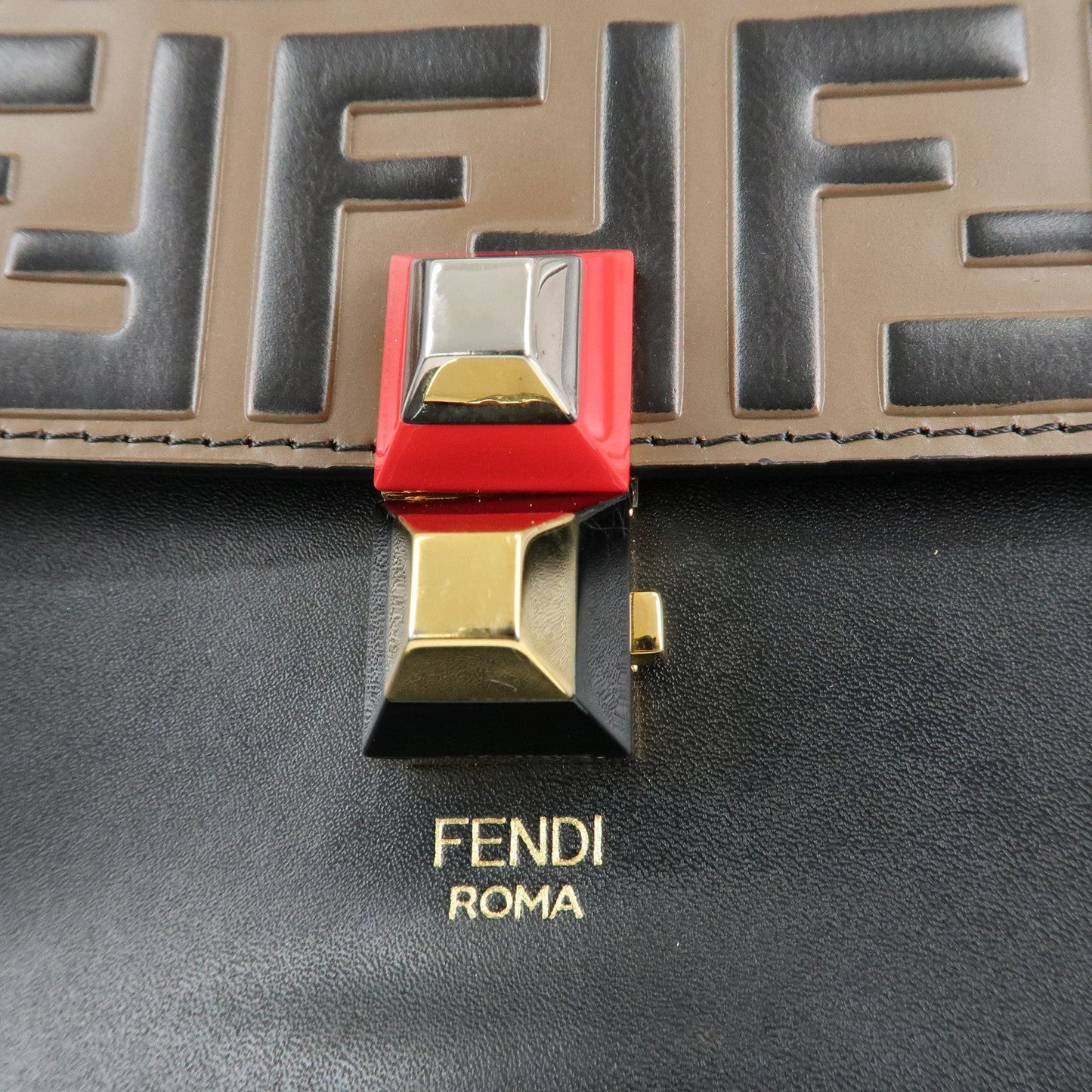 FENDI Zucca KAN I Leather 2Way Bag Hand Bag Brown Black 8BT283  d