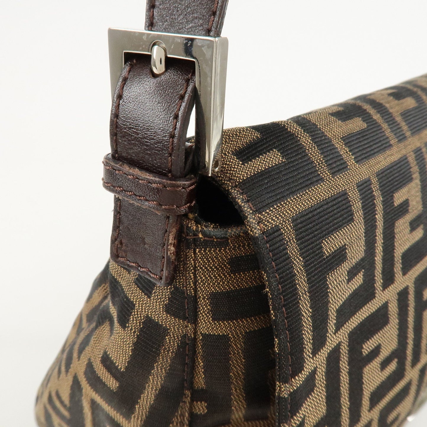 FENDI Mamma Baguette Zucca Canvas Shoulder Bag Brown Black 26325  d