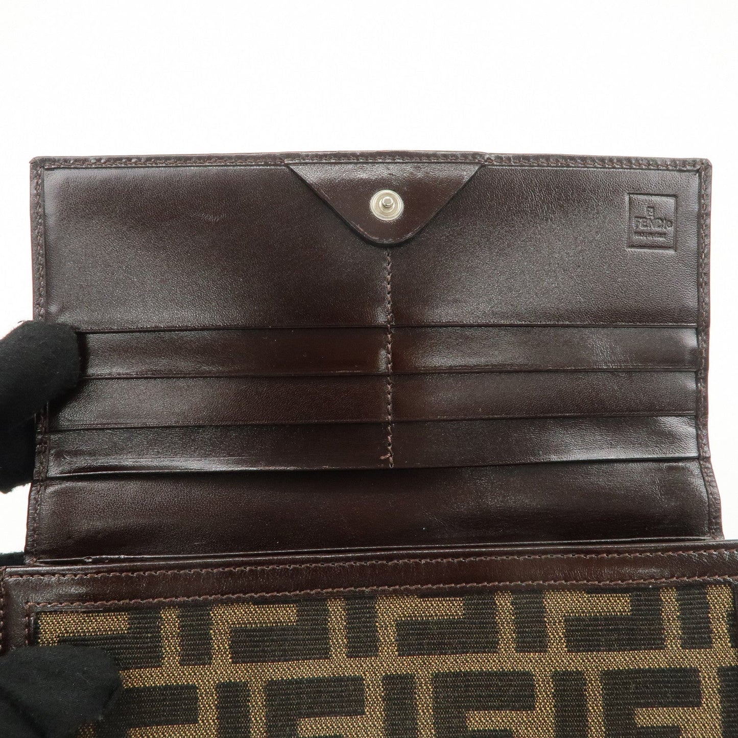 FENDI Zucca Print Canvas Leather Long Wallet Brown 30851  d