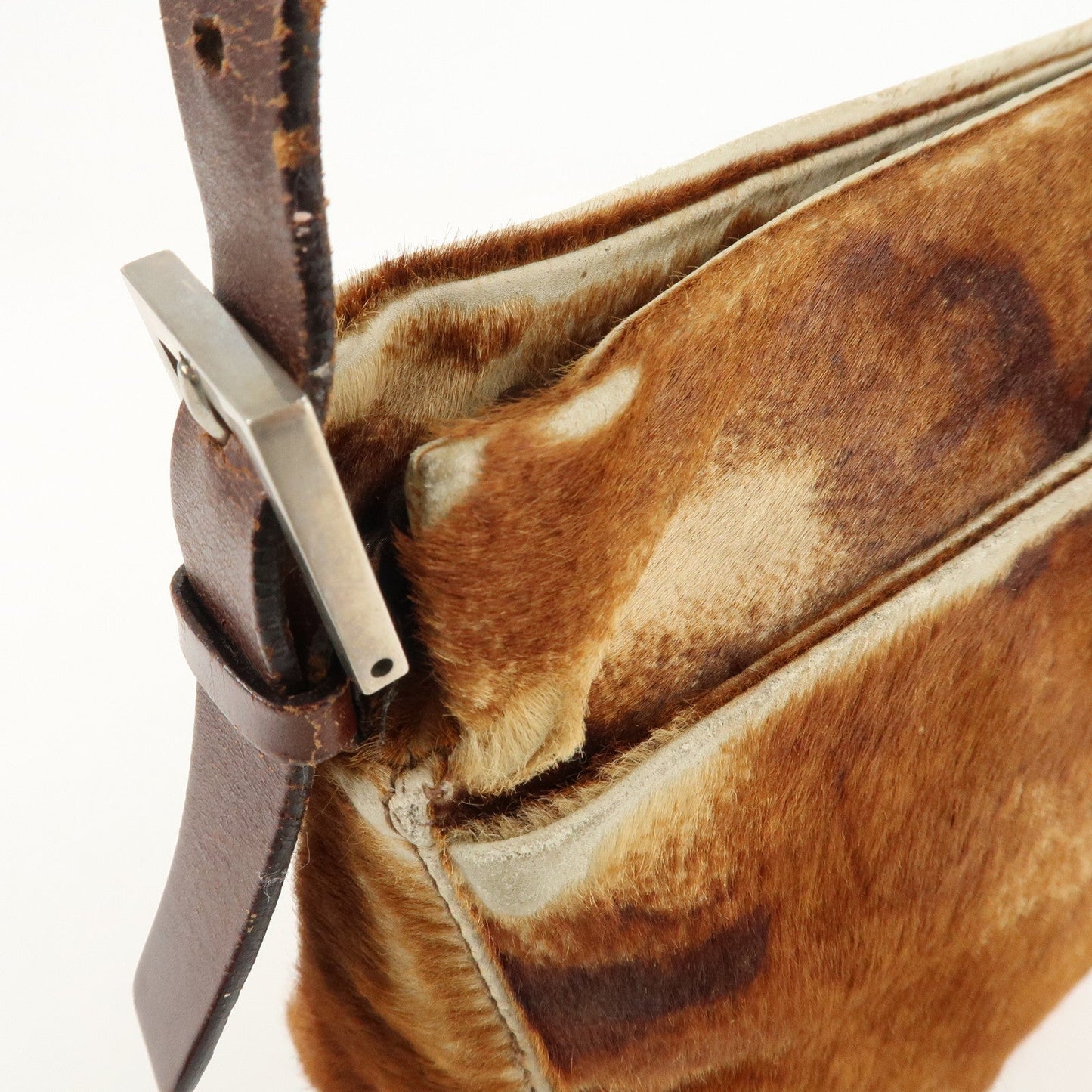 FENDI Unborn Calf Leather Shoulder Bag Brown Beige 26566  d