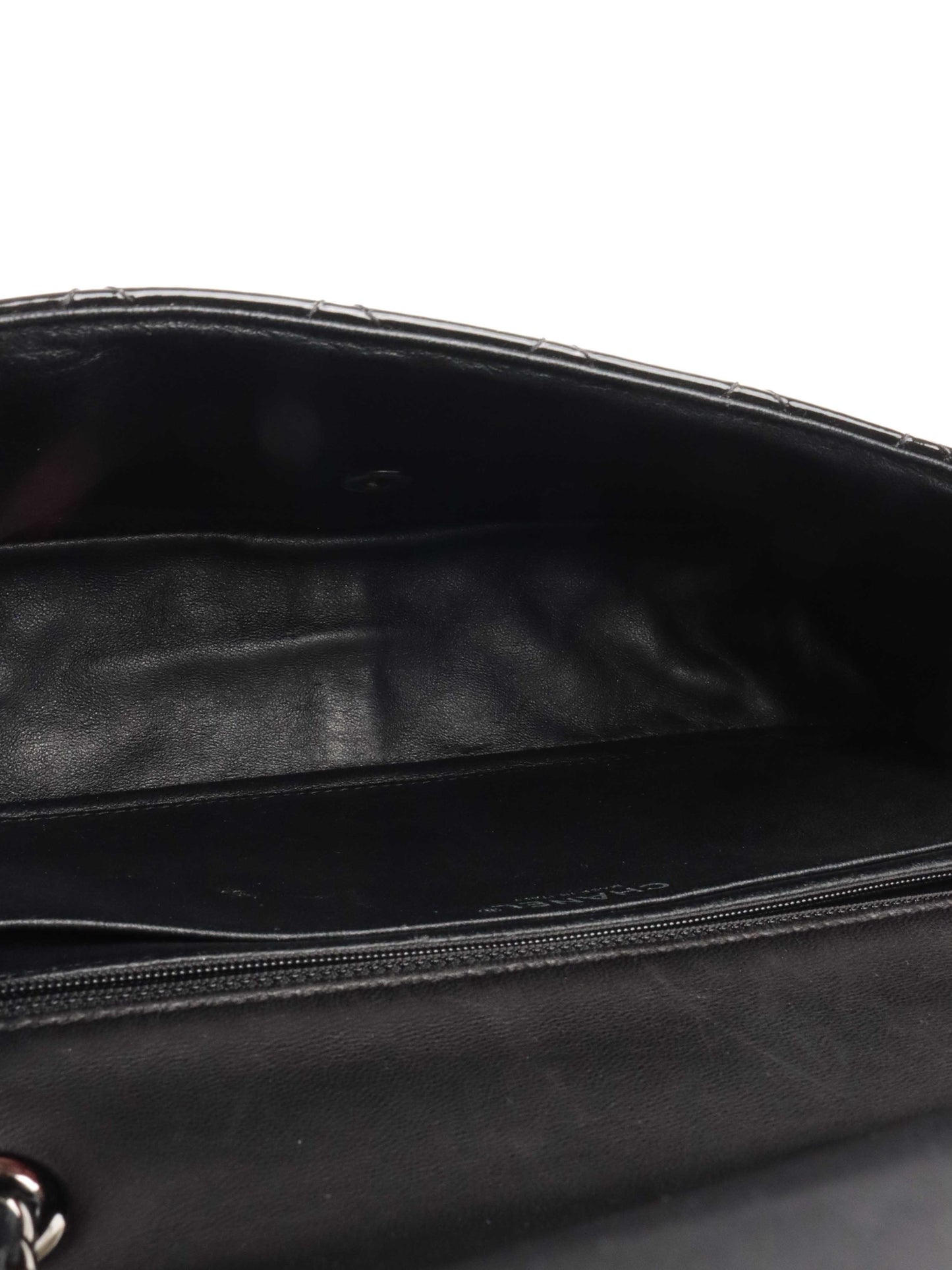 Chanel Black Patent Quilted Flap Bag SHW.