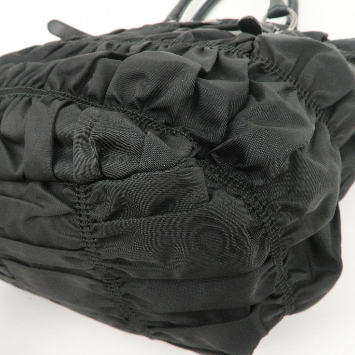 PRADA Logo Nylon Leather Gathered Shoulder Bag BN1616  d