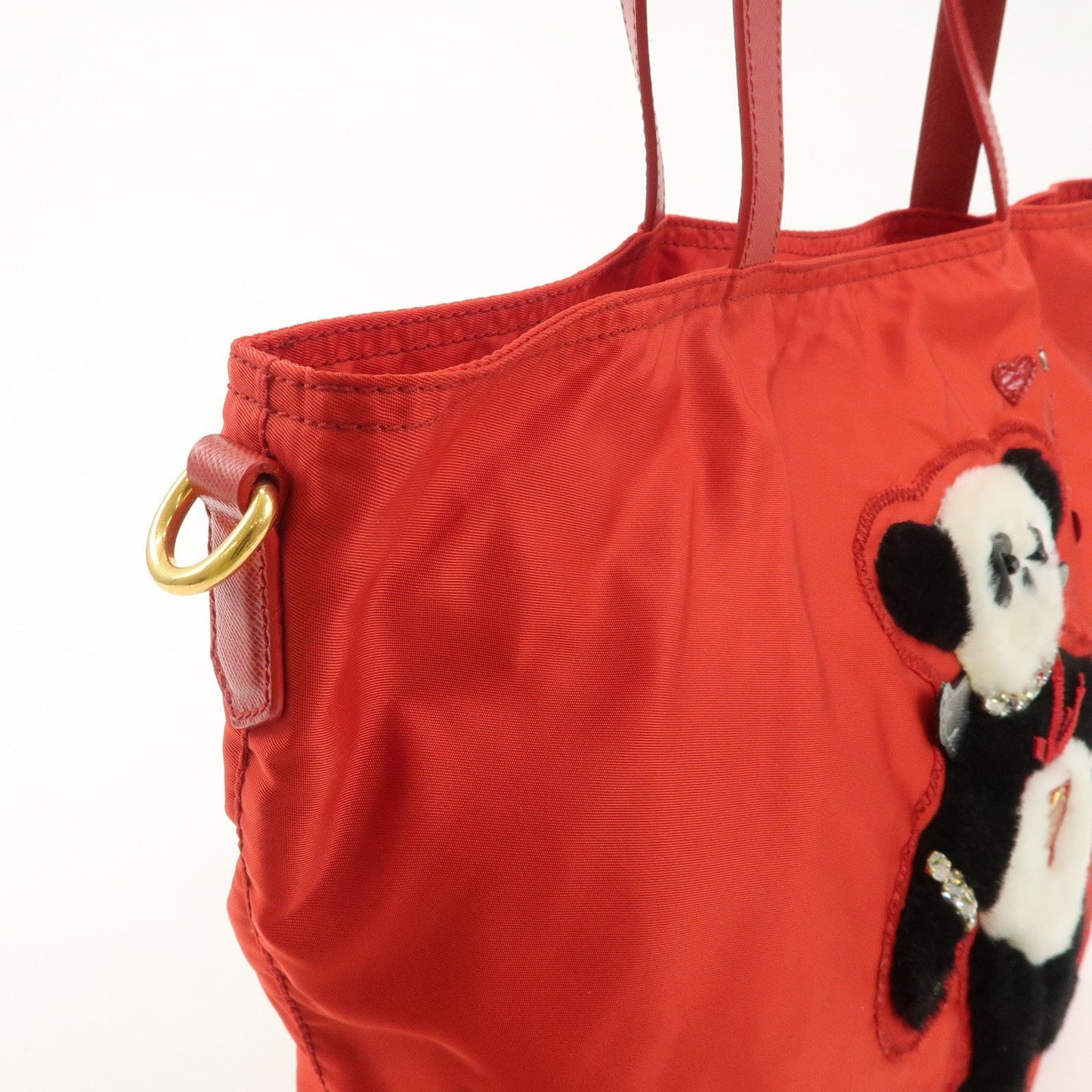 PRADA Nylon Leaather Panda Tote Bag Shoudler Bag Red BR4249  d