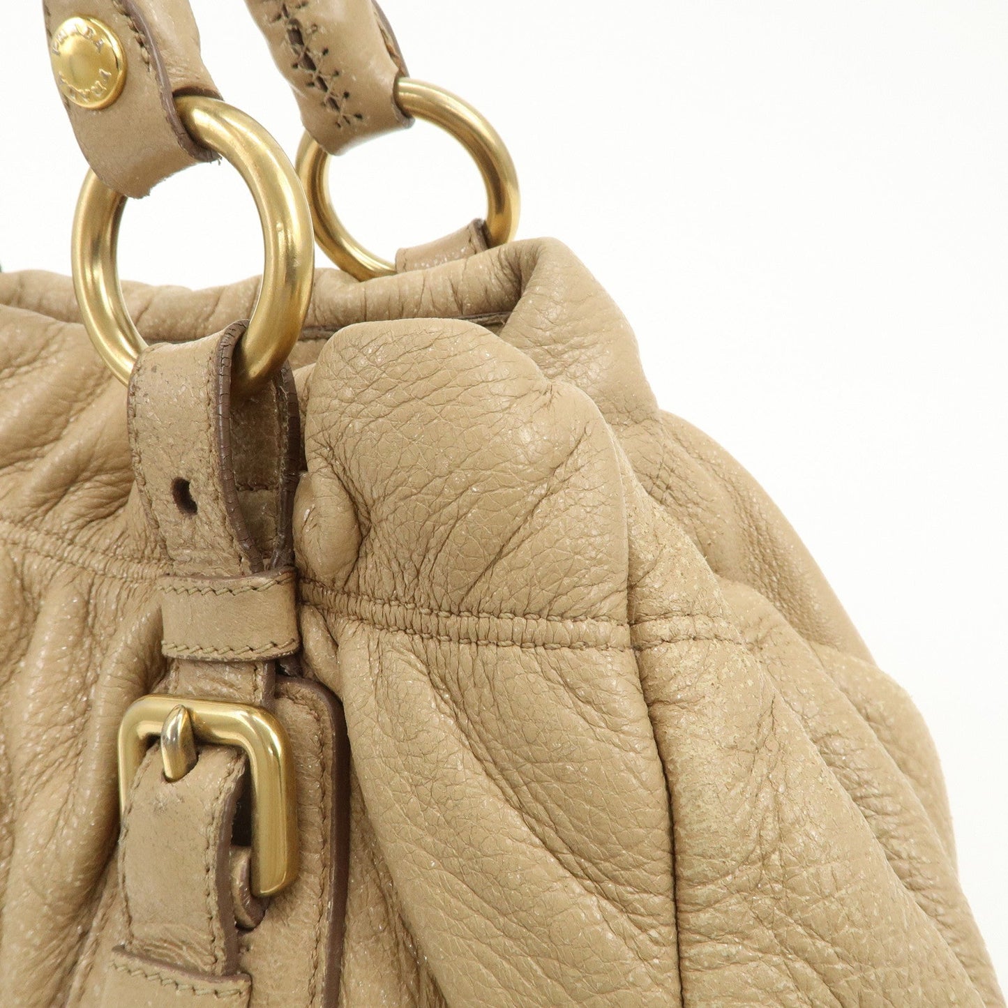 PRADA Leather Chain Shoulder Bag Beige  d