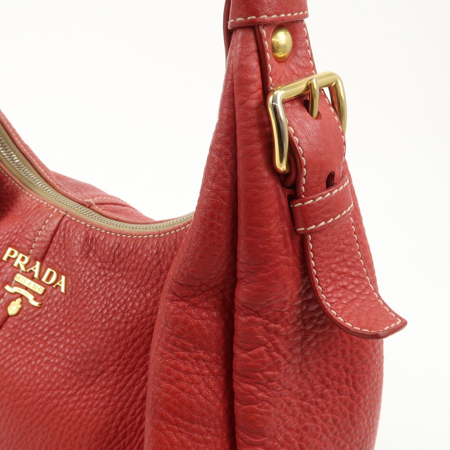 PRADA Logo Leather Shoulder Bag Hand Bag Red BR4373  d