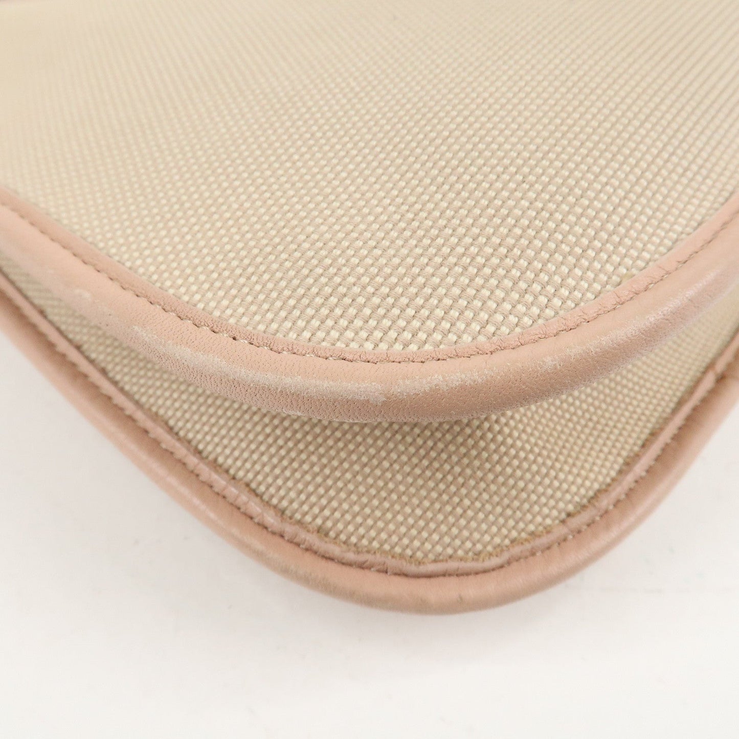 FENDI Logo Canvas Leather Shoulder Bag Beige Pink 8BT084  d