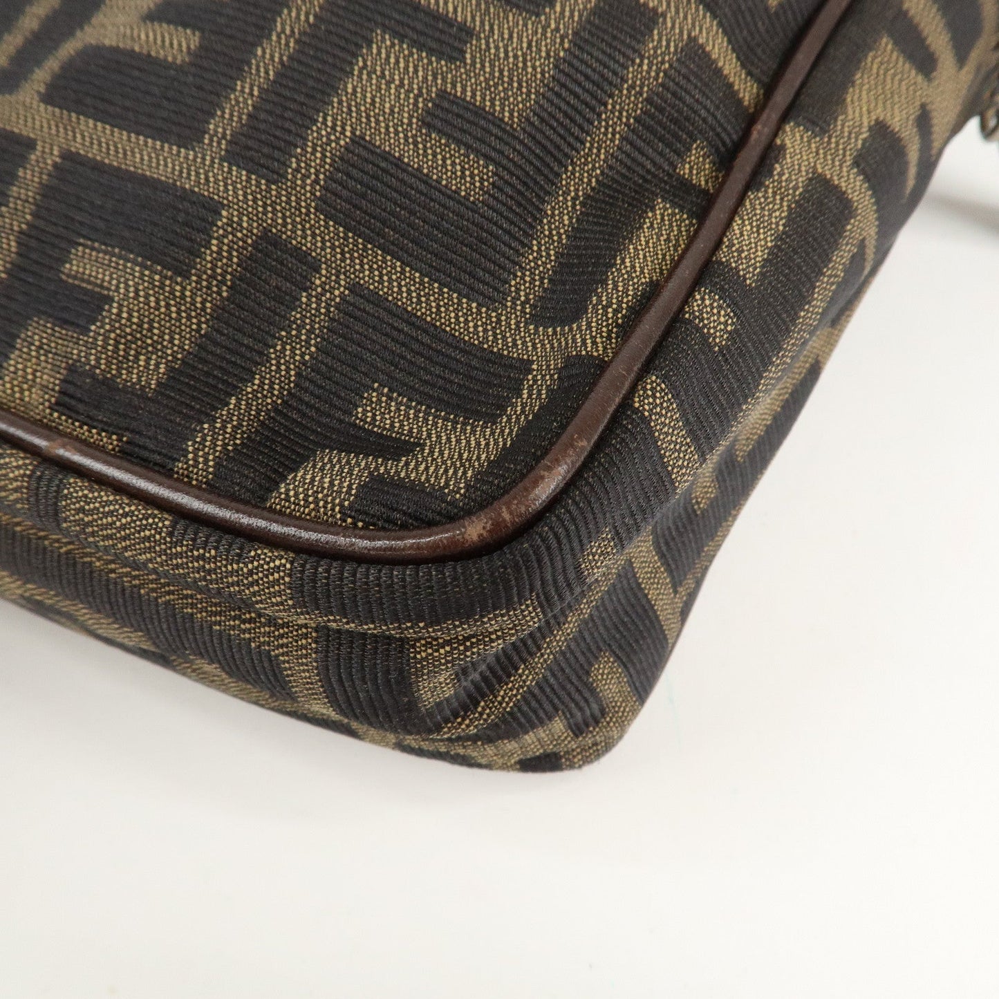 FENDI Zucca Canvas Leather 2Way Shoulder Hand Bag Brown Black  d
