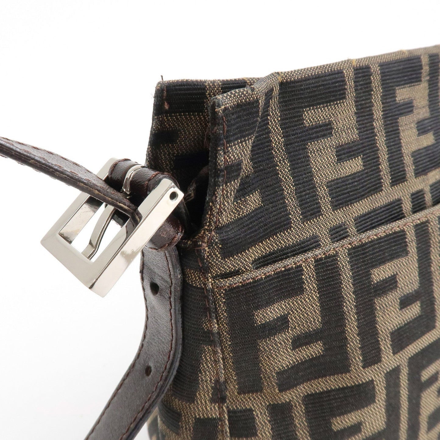 FENDI Zucca Canvas Leather Shoulder Bag Brown Black 26566  d