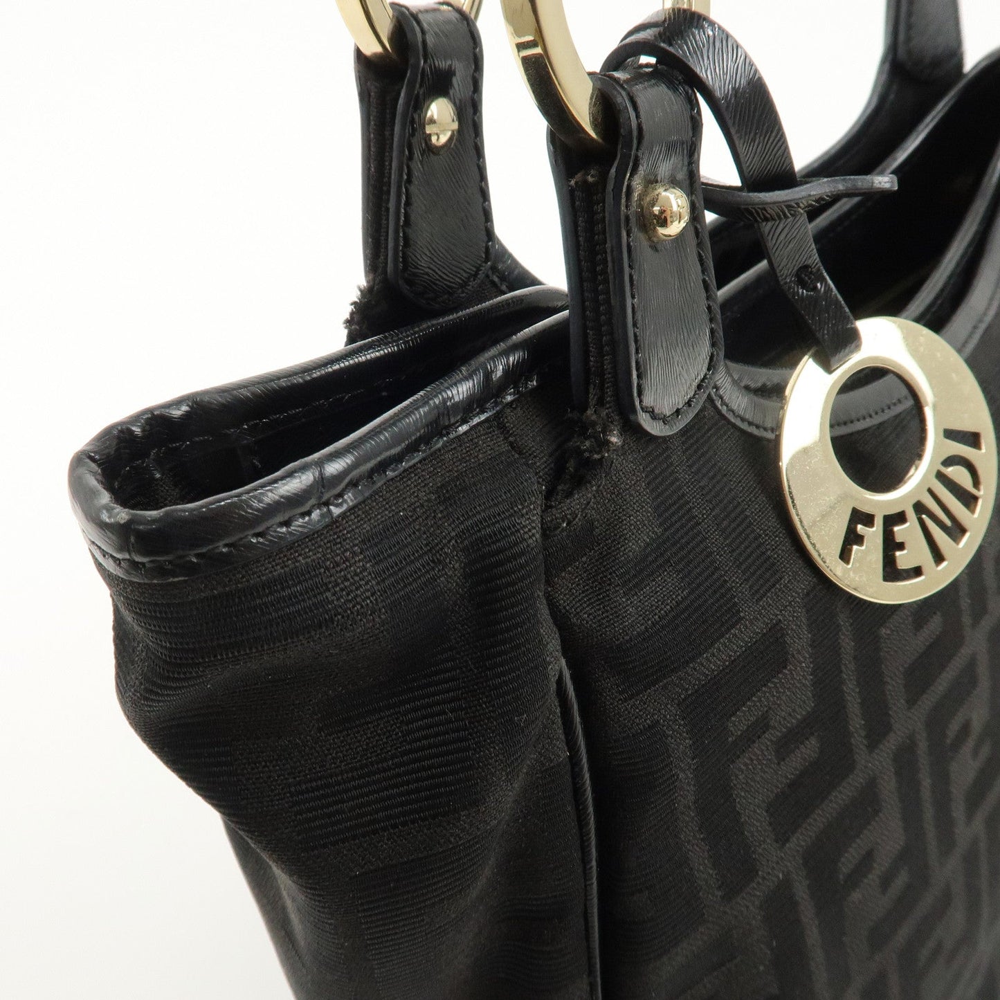 FENDI Zucca Canvas Leather Tote Bag Hand Bag Black 8BH156  d