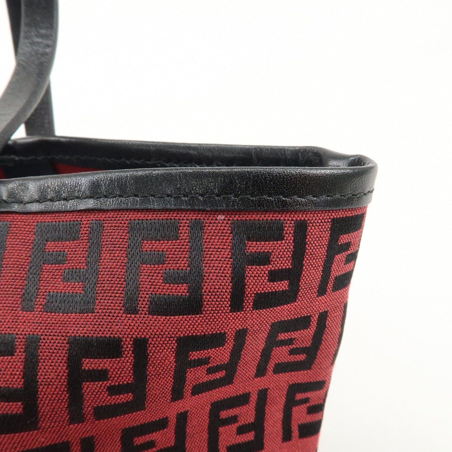 FENDI Zucchino Canvas Leather Mini Tote Bag Red Black 8BH056  d