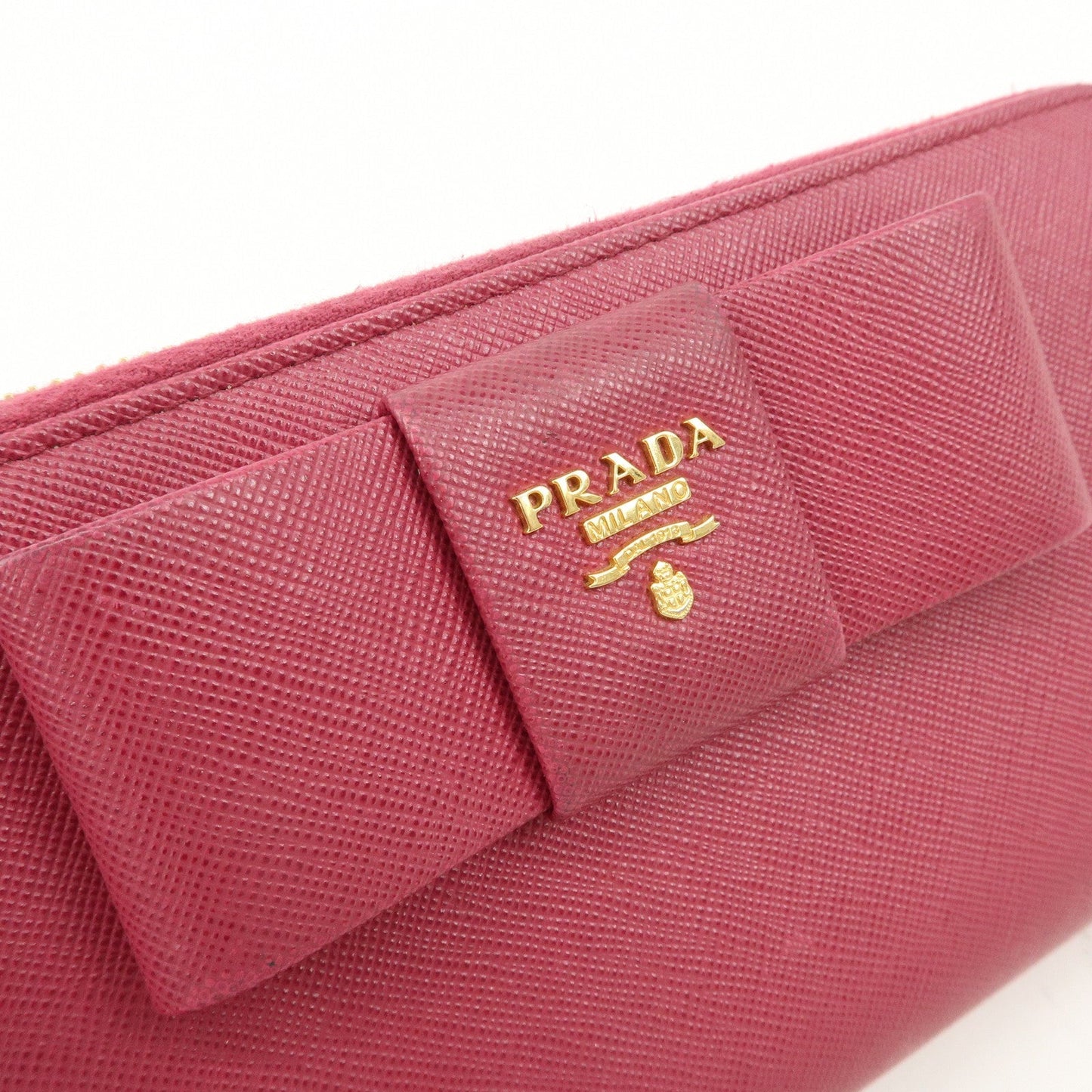 PRADA Logo Saffiano Leather Round Zipper Long Wallet Pink 1M0506  d