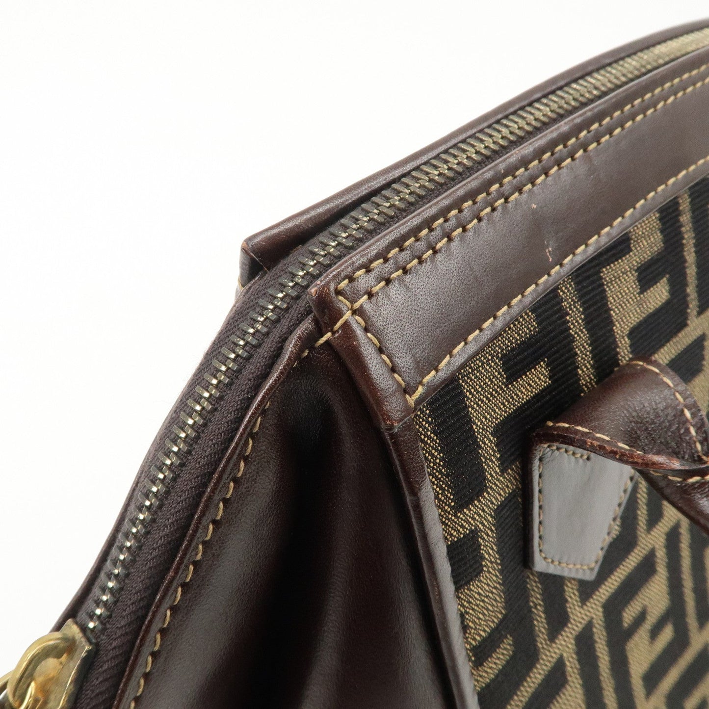 FENDI Zucca Canvas Leather 2 way Leather Hand Bag Shoulder Bag  d
