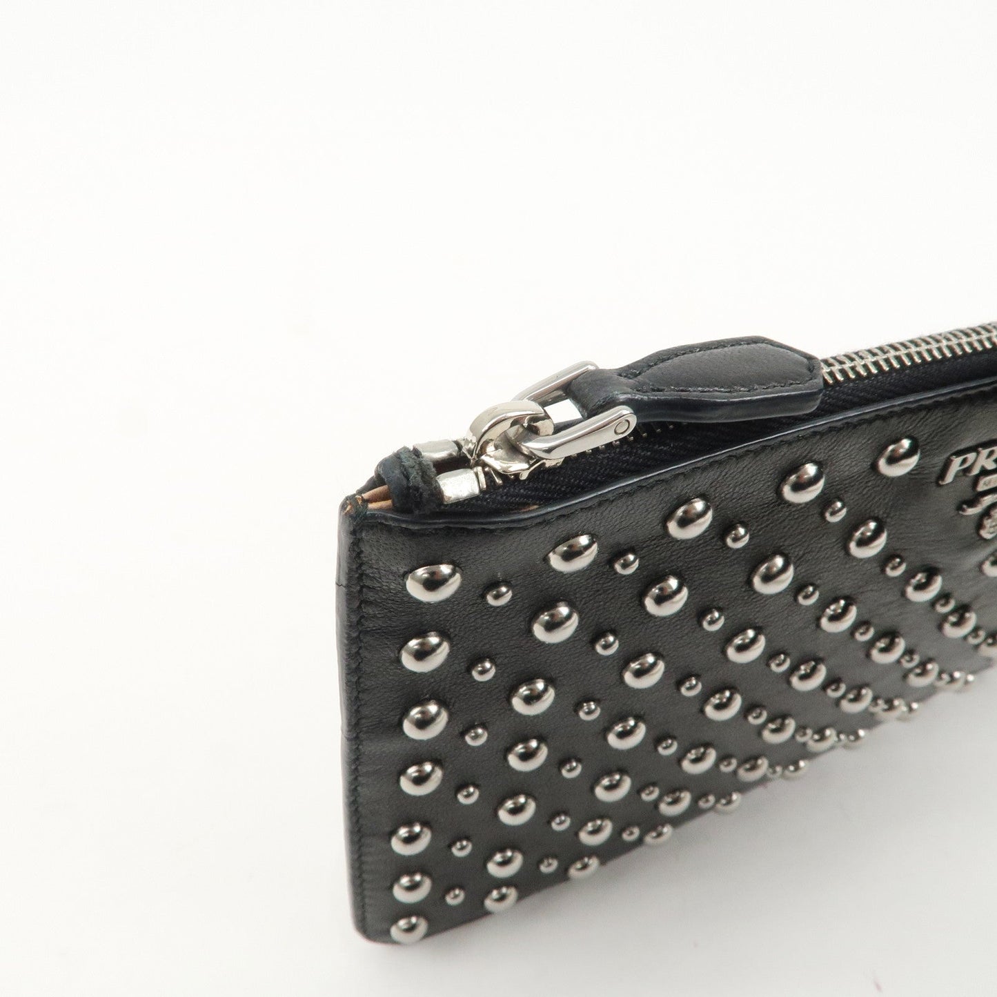 PRADA Leather Pouch Studs Black  d