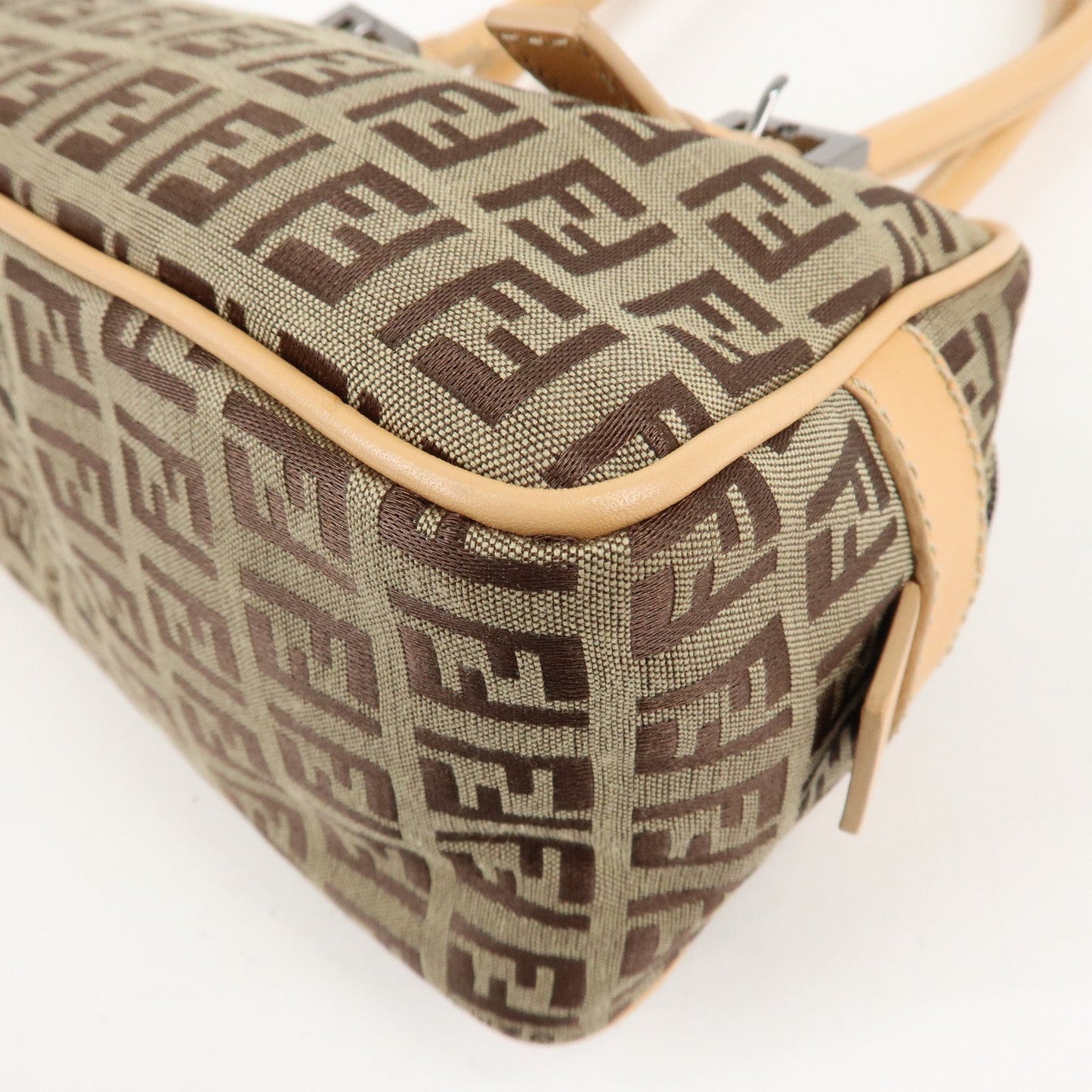 FENDI Zucchino Canvas Leather Small Boston Hand Bag Brown 8BN004  d